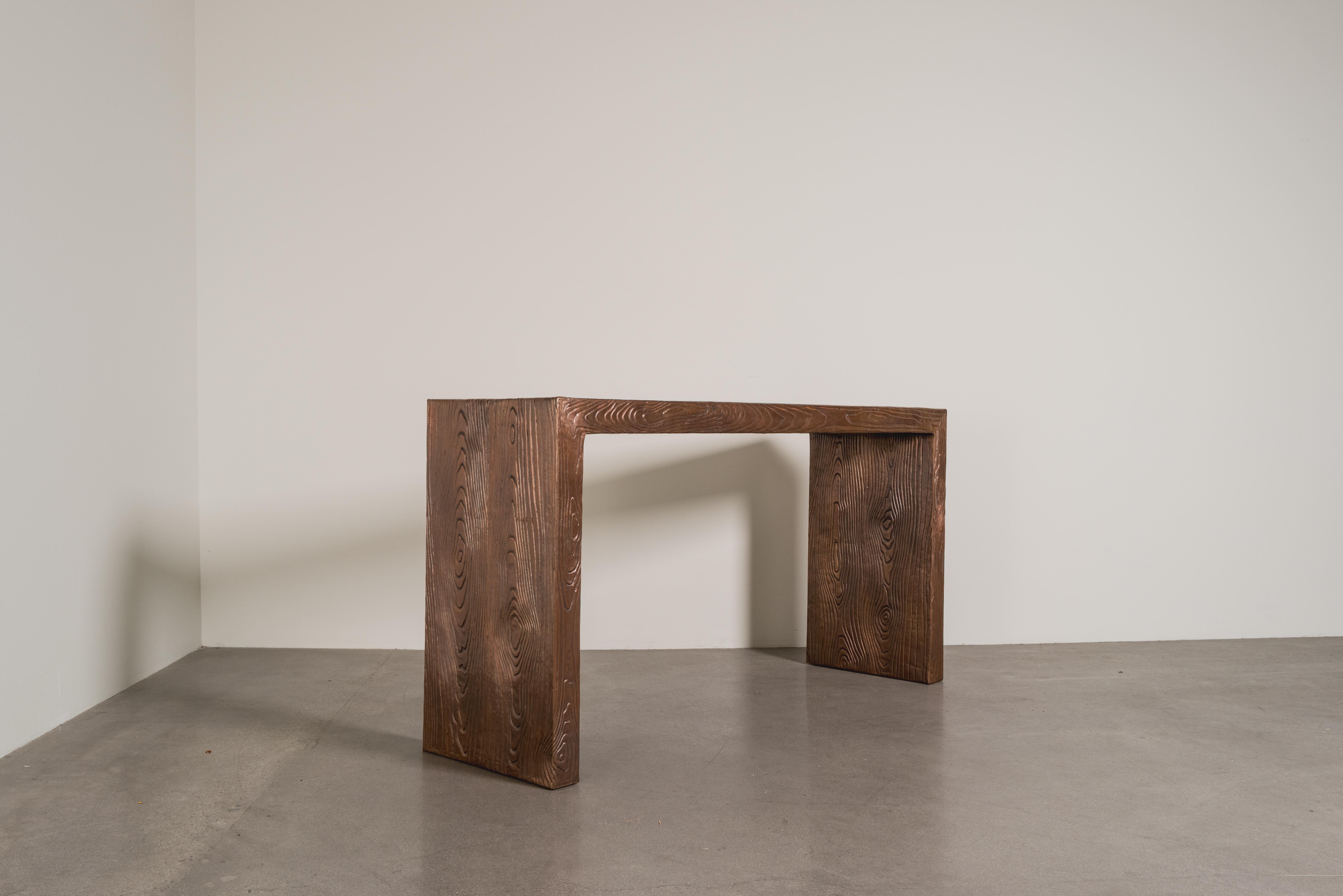 Contemporary Repoussé Copper Woodgrain Design Console by Robert Kuo For Sale 1