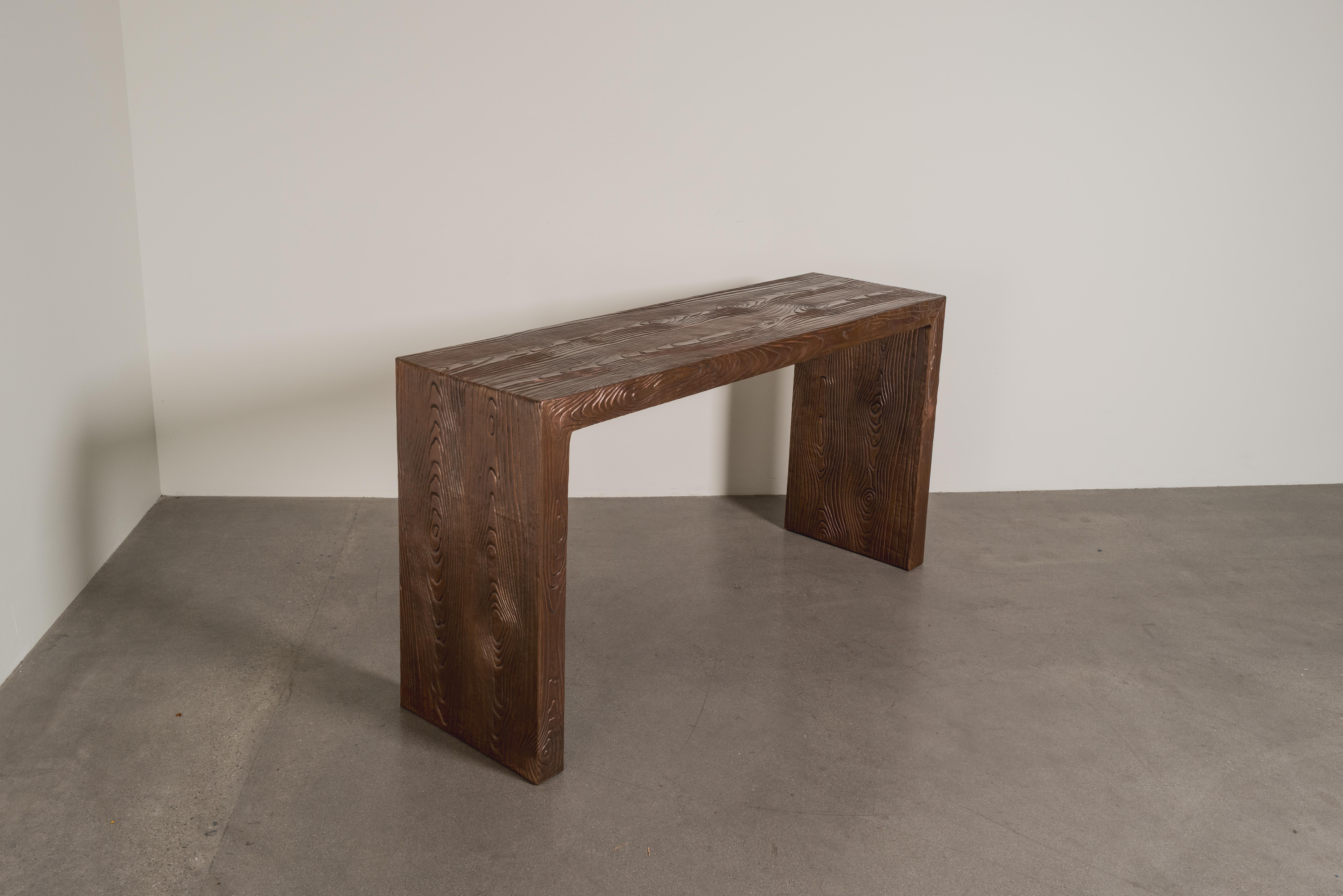 Contemporary Repoussé Copper Woodgrain Design Console by Robert Kuo For Sale 2