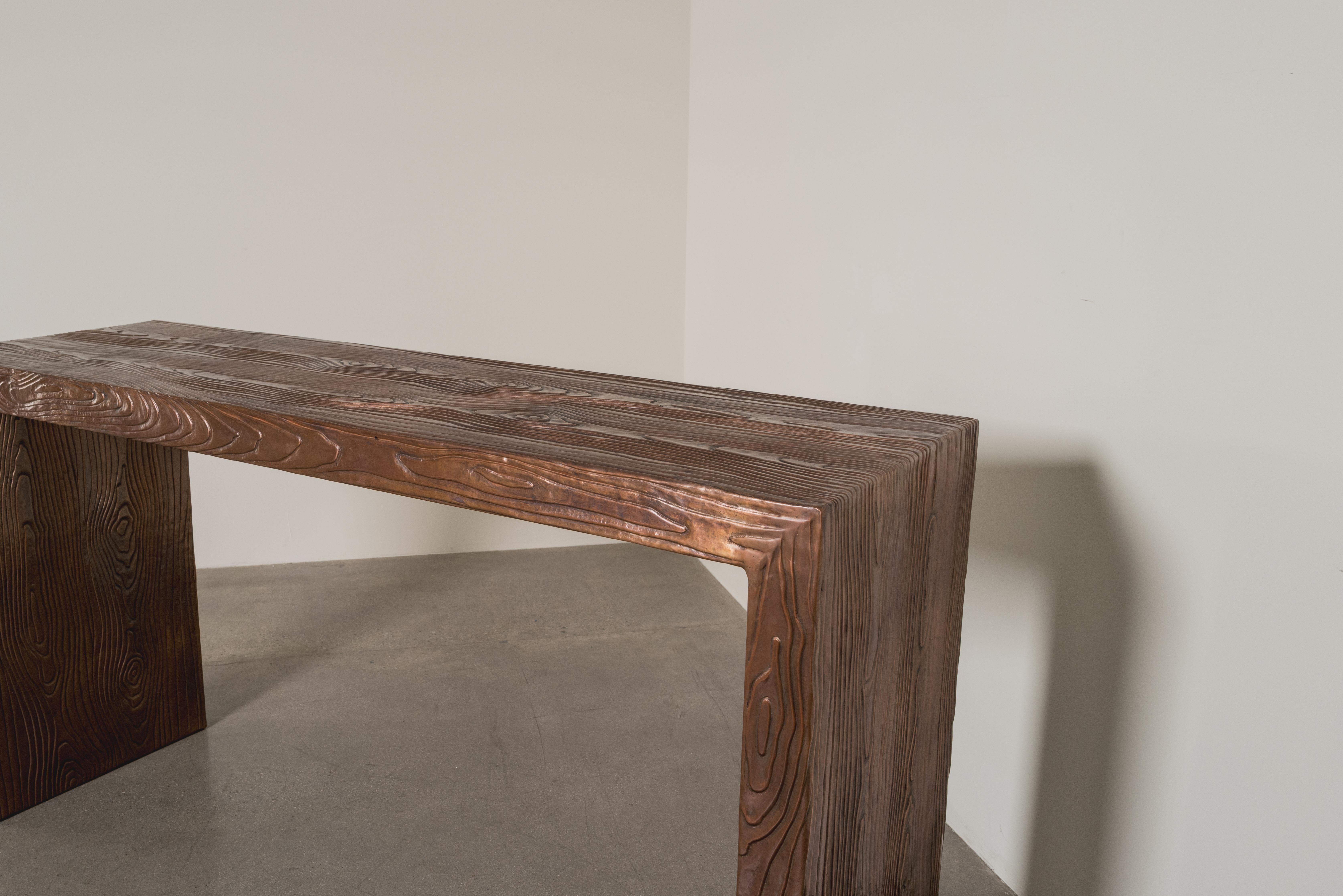 Contemporary Repoussé Copper Woodgrain Design Console by Robert Kuo For Sale 3