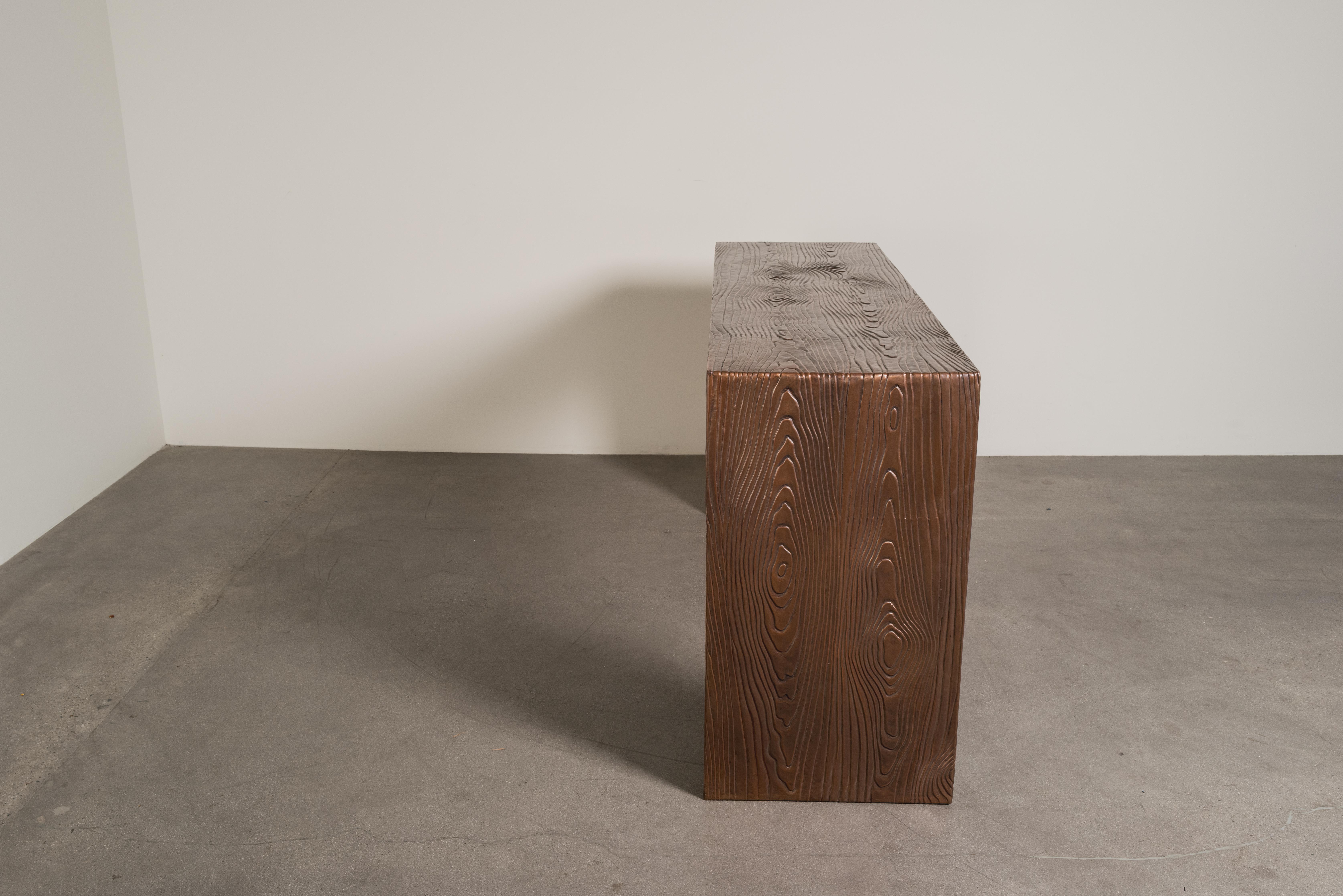 Contemporary Repoussé Copper Woodgrain Design Console by Robert Kuo For Sale 4