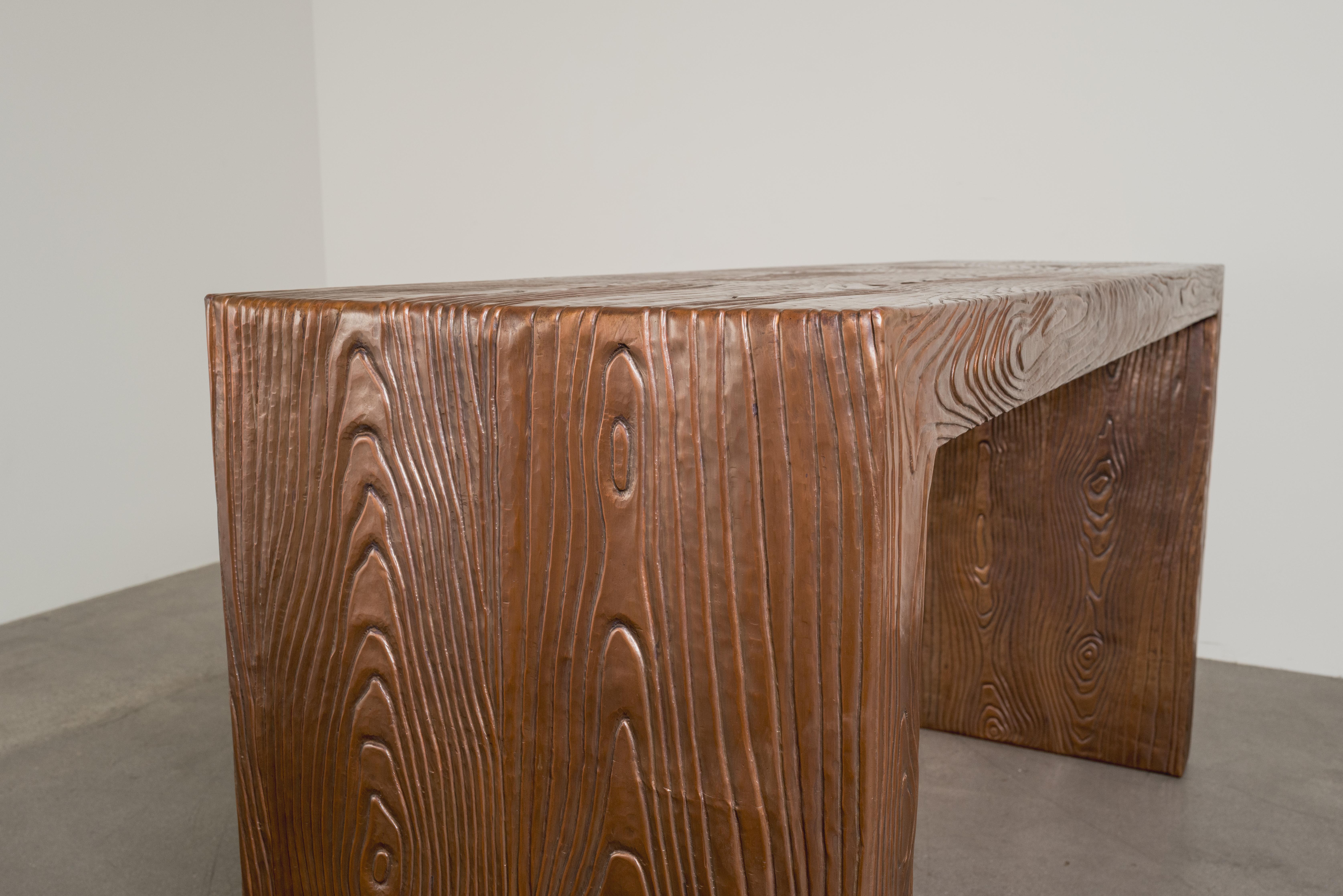 Contemporary Repoussé Copper Woodgrain Design Console by Robert Kuo For Sale 5