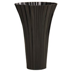 Contemporary Repousse Fan Design Vase in Black Copper by Robert Kuo, Limited