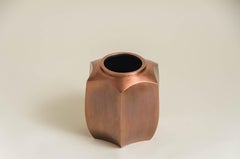Contemporary Repoussé Hexagonal Short Jar in Antique Copper by Robert Kuo