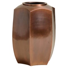 Contemporary Repoussé Hexagonal Tall Jar in Antique Copper by Robert Kuo