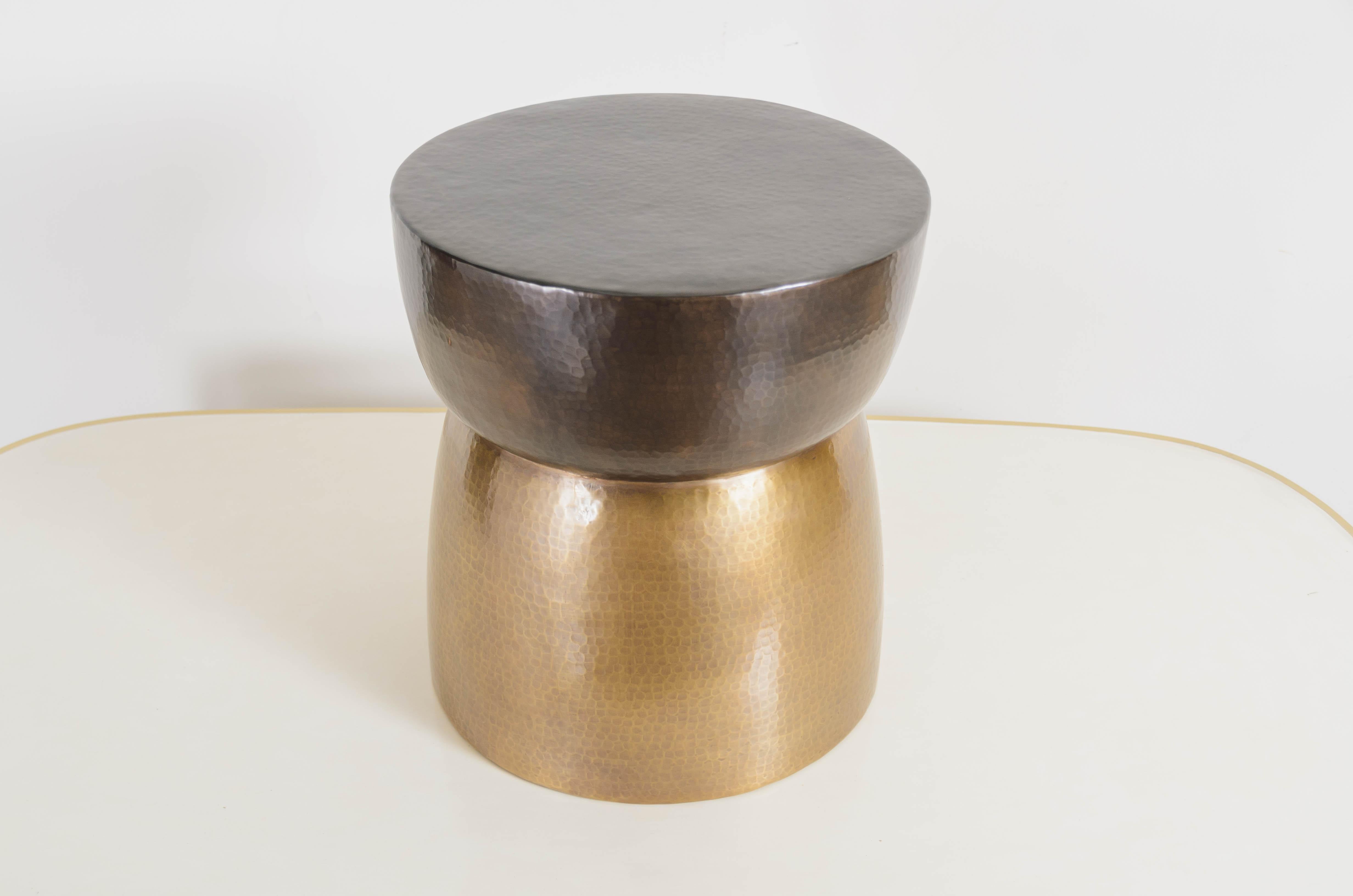 Modern Contemporary Repoussé High Empire Drumstool in Copper and Brass by Robert Kuo For Sale