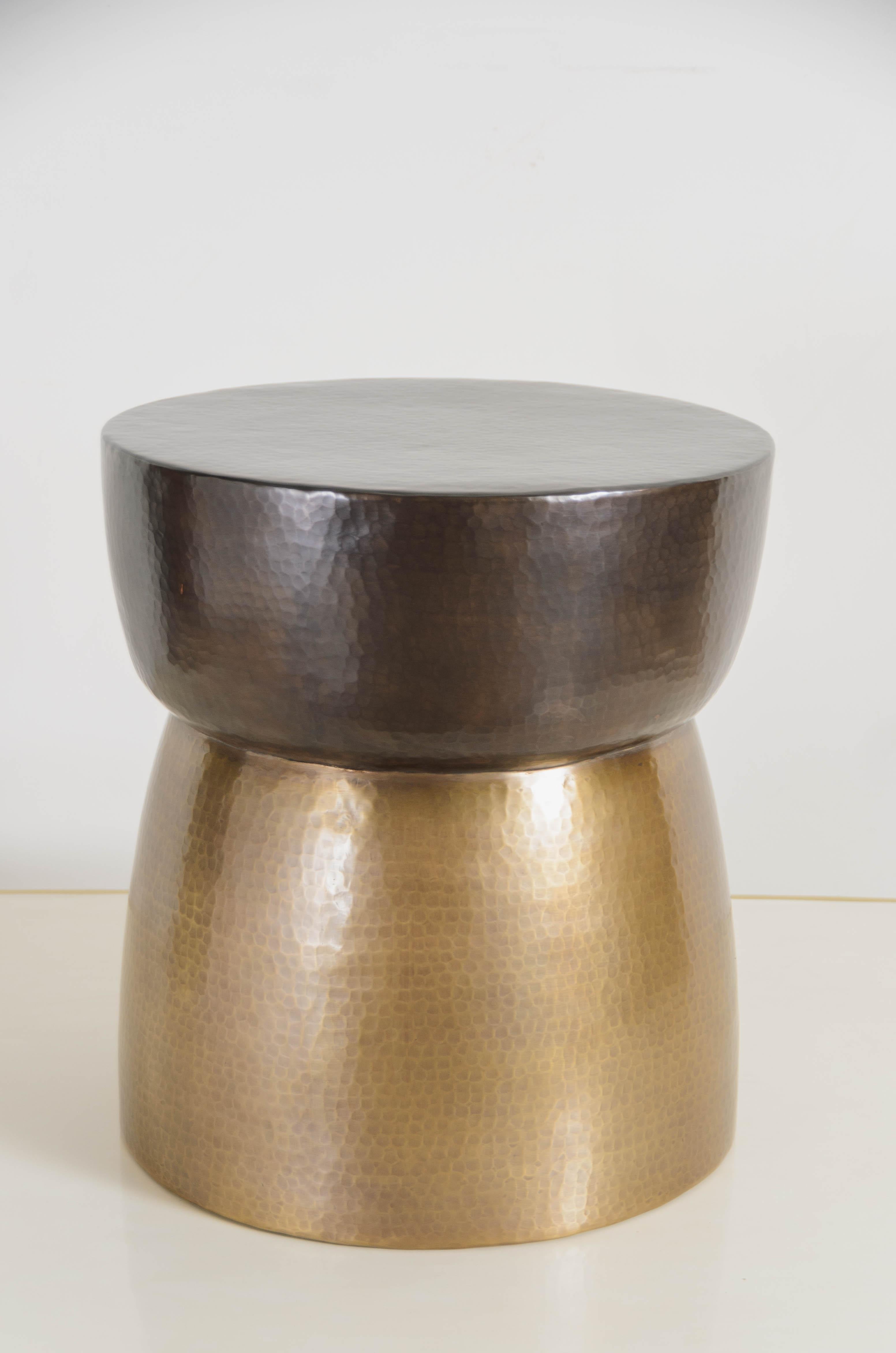 Contemporary Repoussé High Empire Drumstool in Copper and Brass by Robert Kuo In New Condition For Sale In Los Angeles, CA