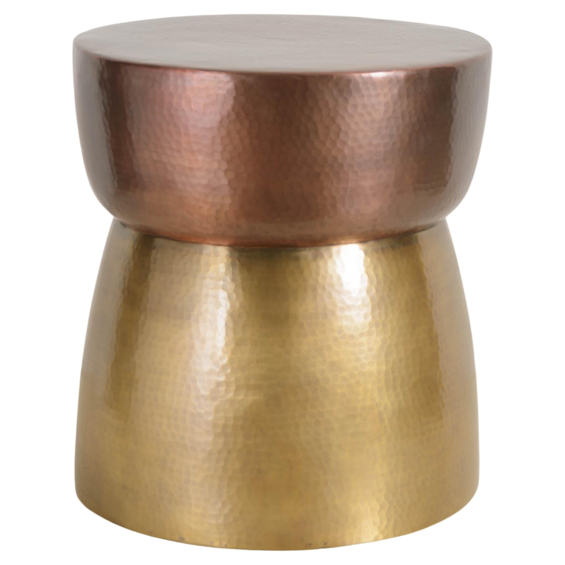 Contemporary Repoussé High Empire Drumstool in Copper and Brass by Robert Kuo For Sale