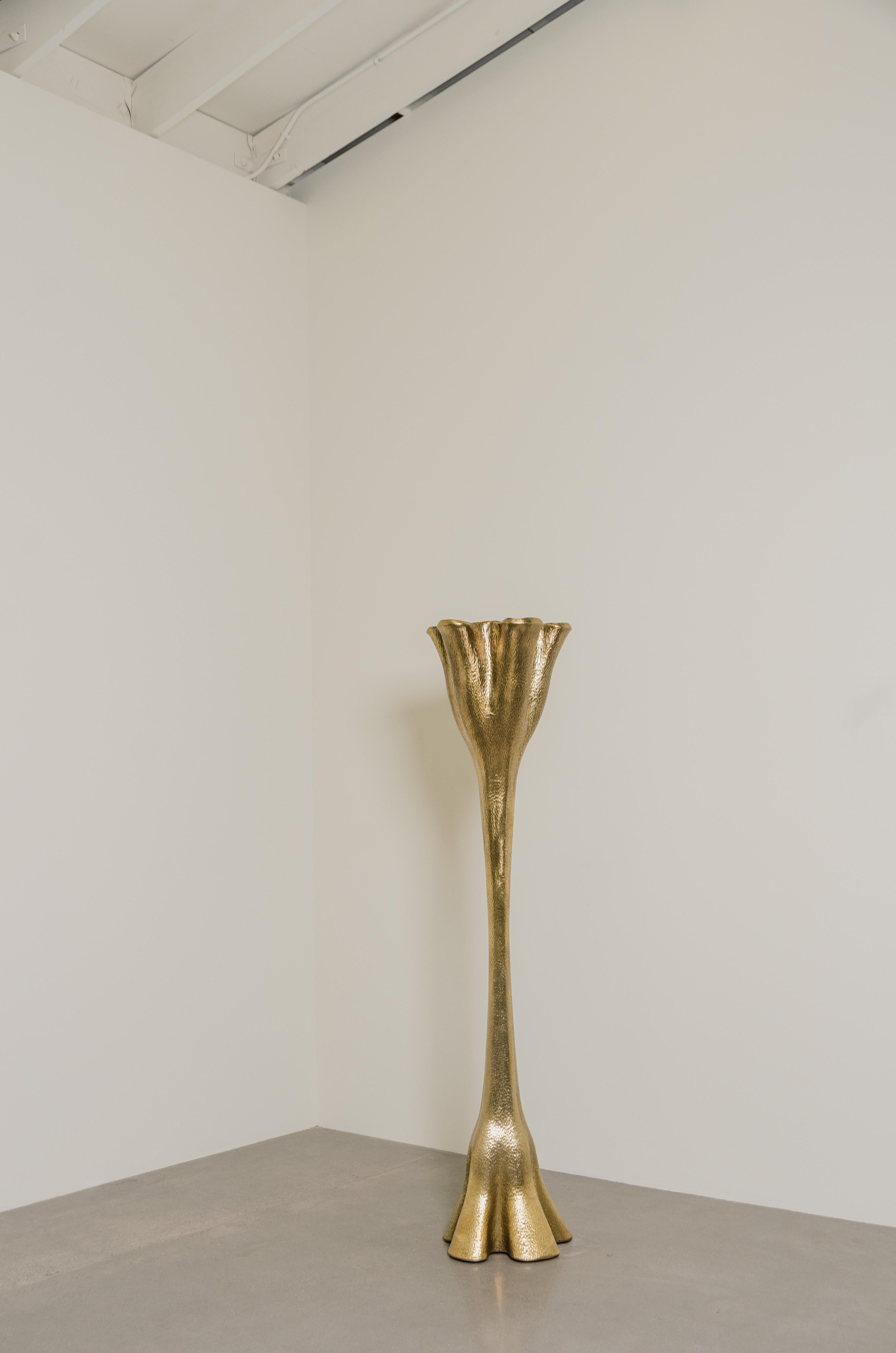 Contemporary Repoussé Ji Guan Torchiere in Brass by Robert Kuo, Limited Edition In New Condition For Sale In Los Angeles, CA