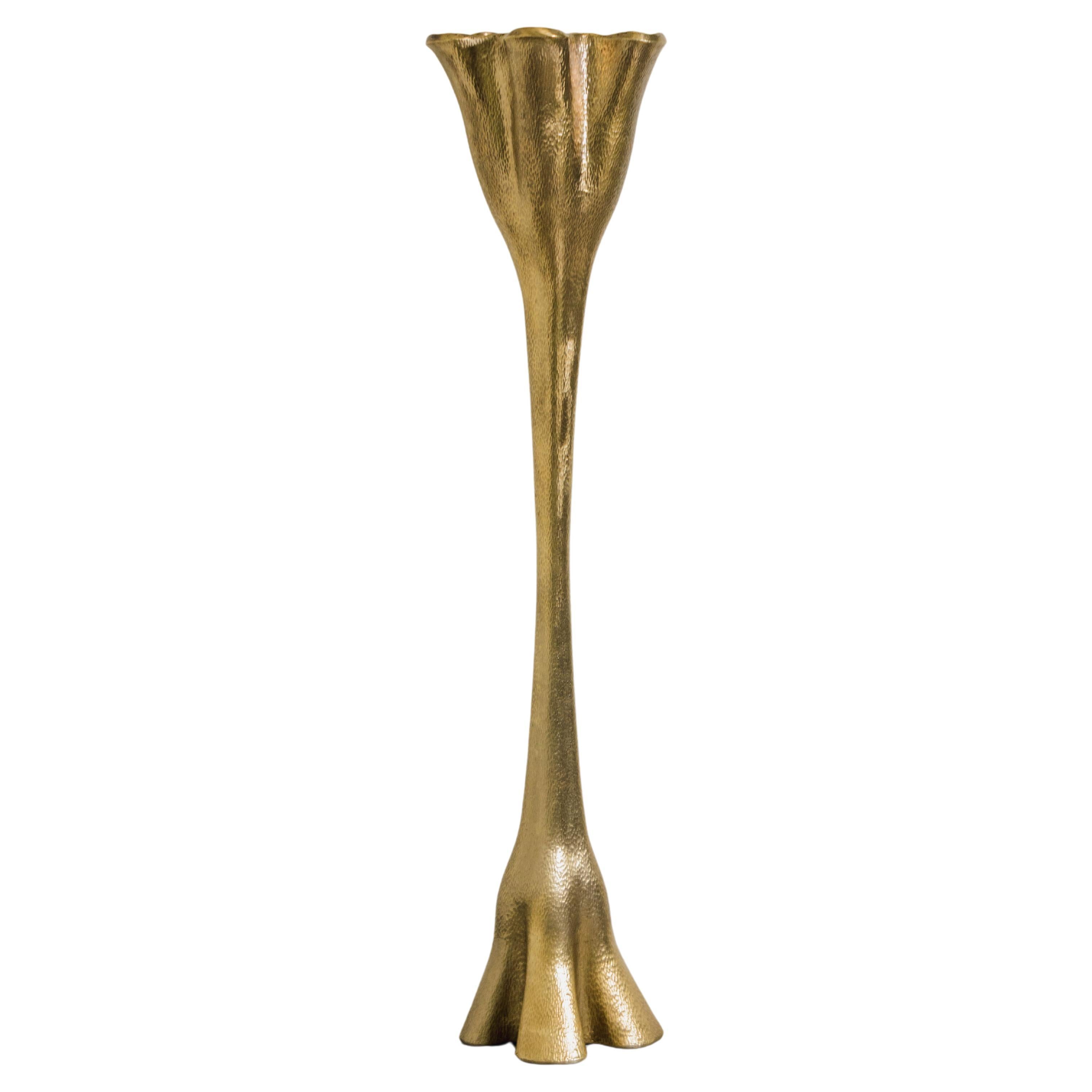 Contemporary Repoussé Ji Guan Torchiere in Brass by Robert Kuo, Limited Edition