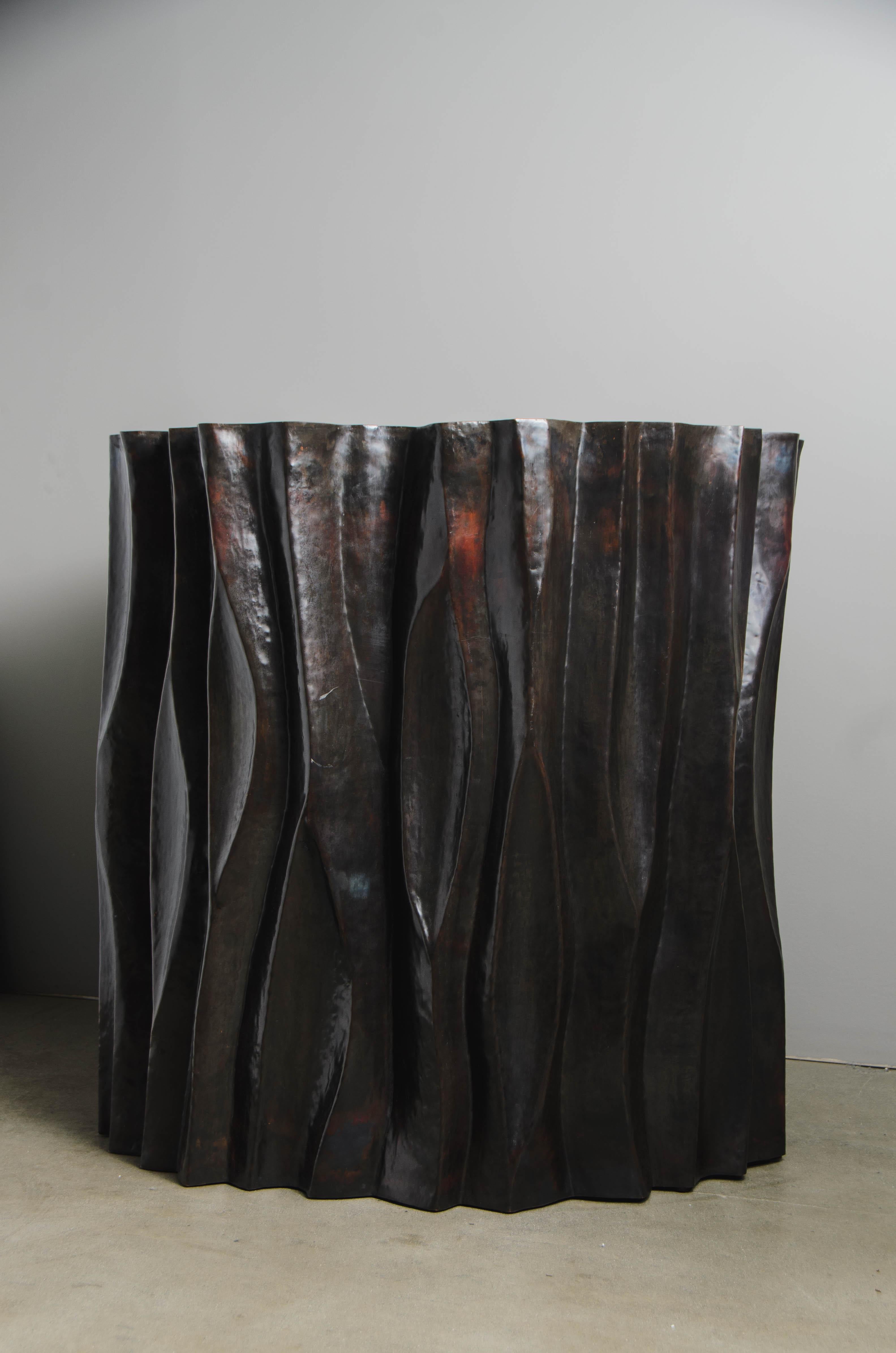 Modern Contemporary Repoussé Large Tree Trunk Pot in Dark Antique Copper by Robert Kuo For Sale