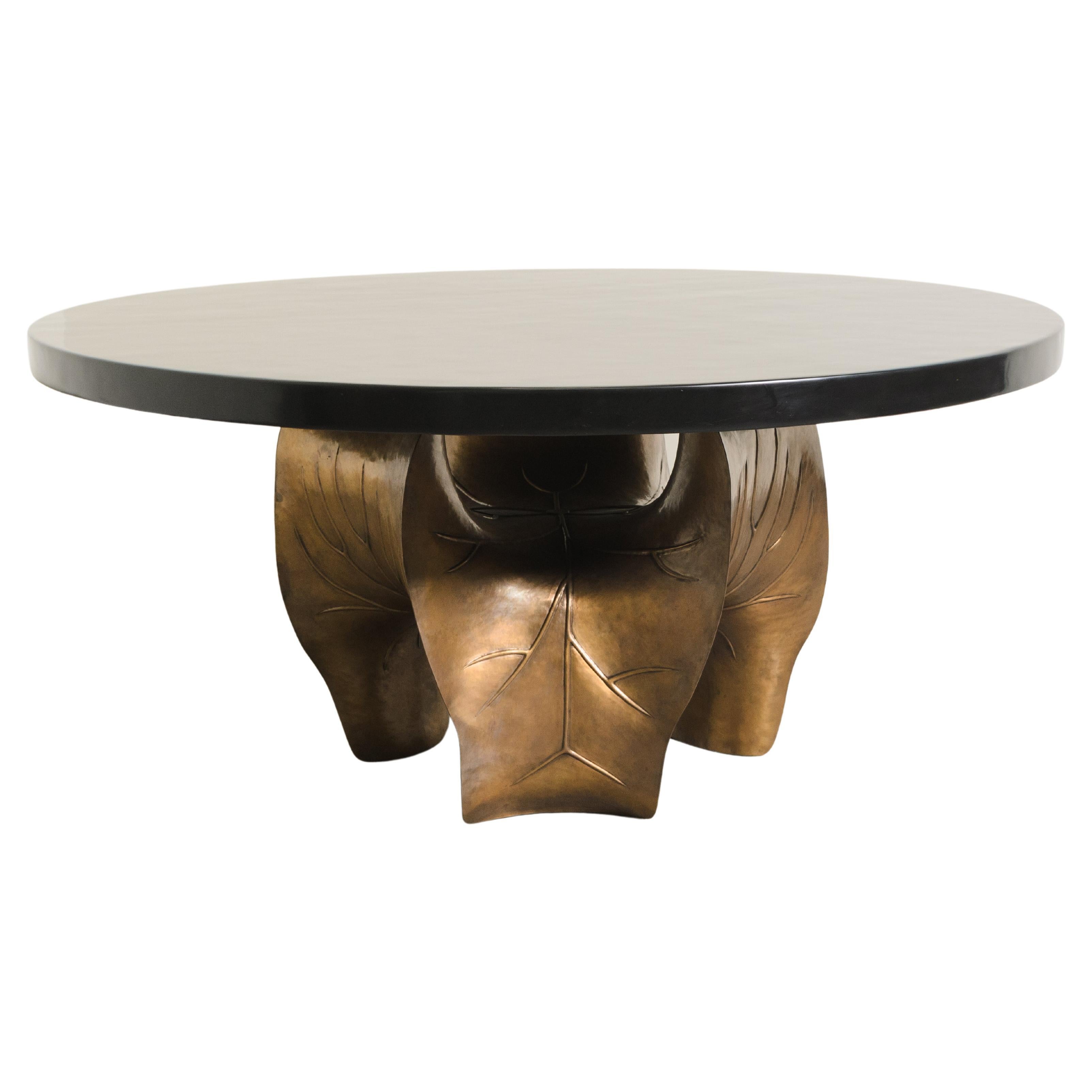 Contemporary Repoussé Lotus Leaf Shape Table Base in Brass by Robert Kuo For Sale