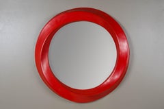 Contemporary Repoussé Red Lacquer San Hu Mirror by Robert Kuo