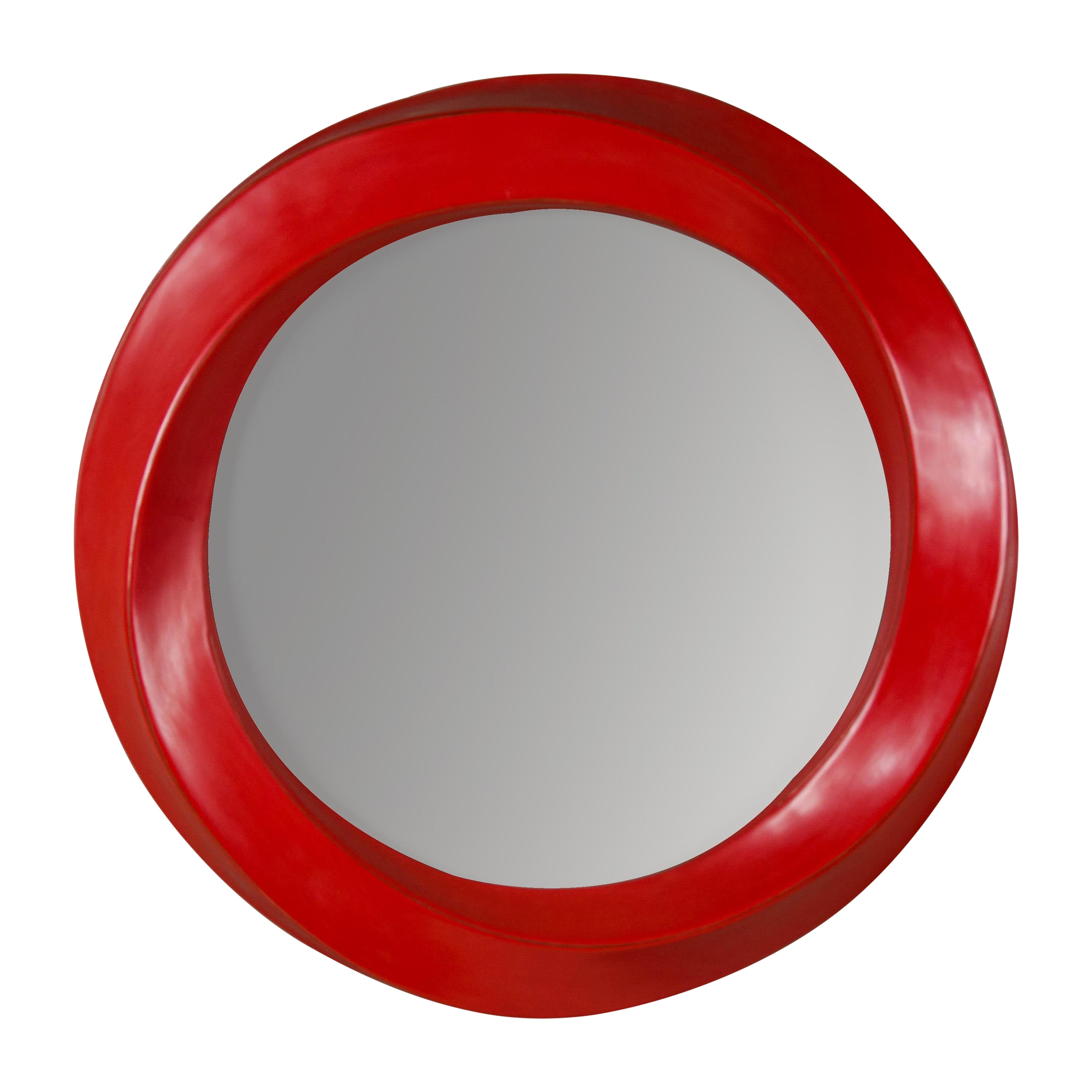 Contemporary Repoussé Red Lacquer San Hu Mirror by Robert Kuo
