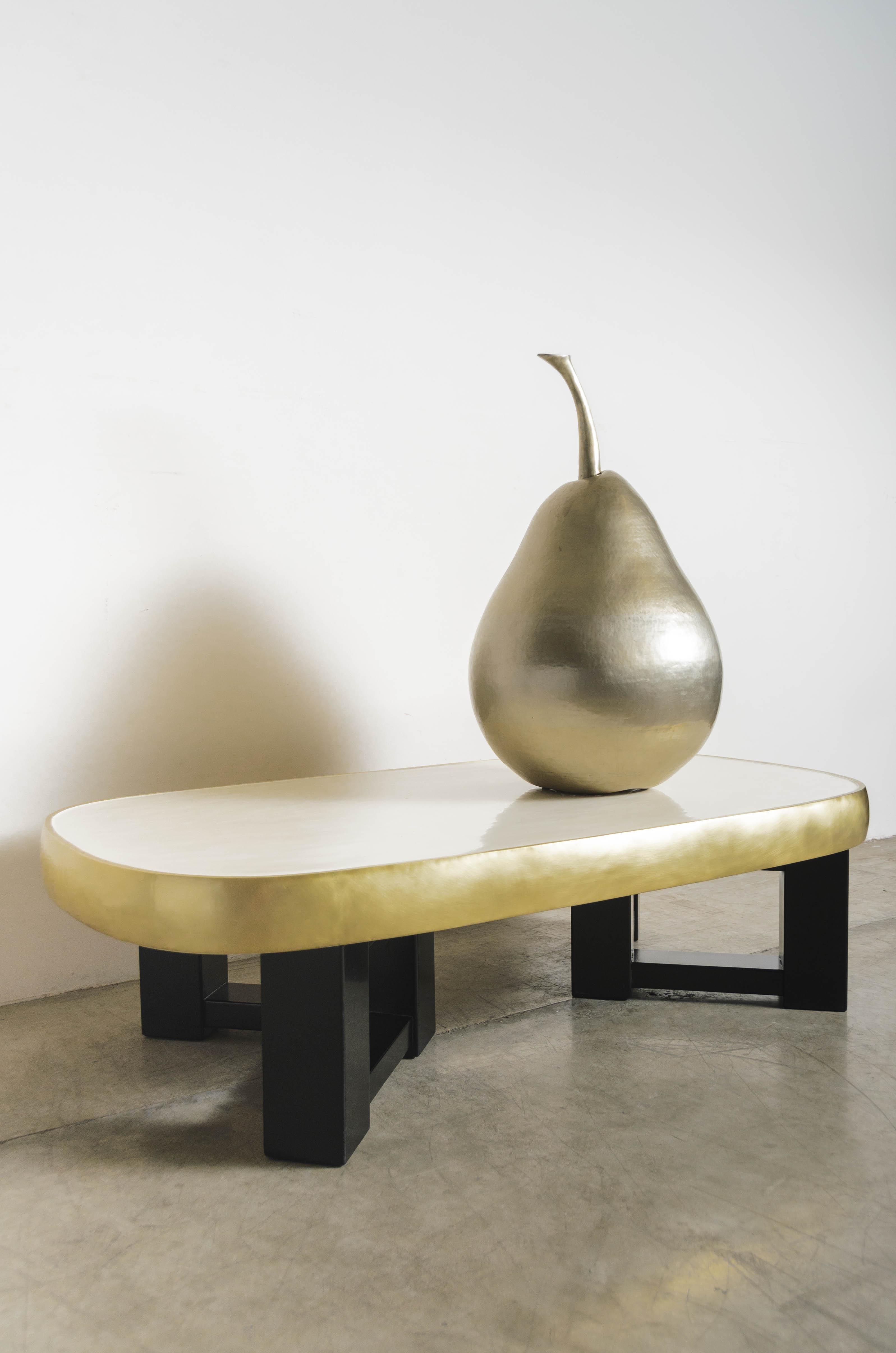 Contemporary Repoussé White Bronze Pear Sculpture by Robert Kuo, Limited Edition For Sale 3