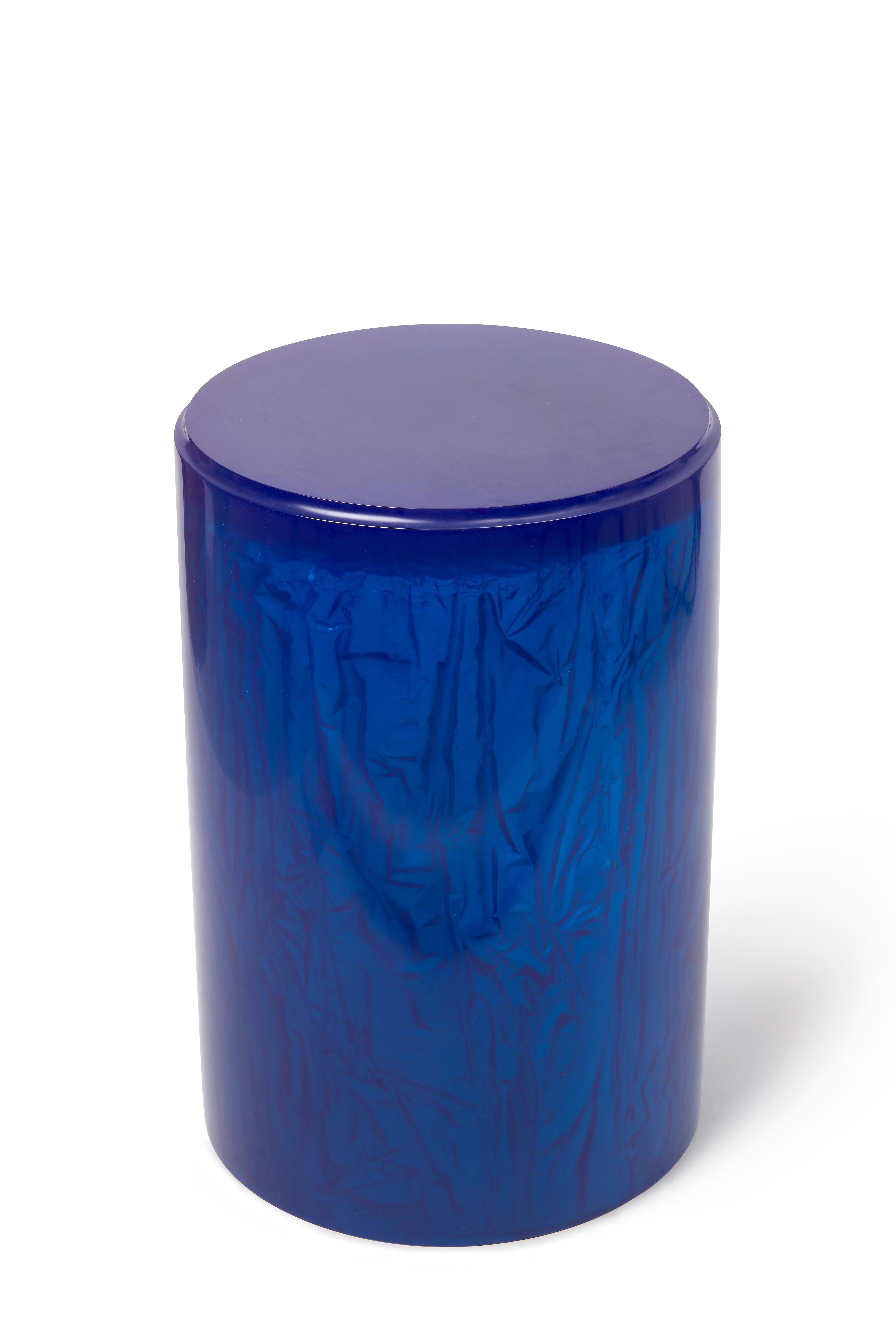 Cast Contemporary Resin Acrylic Side Table or Stool by Natalie Tredgett, Cobalt Blue For Sale