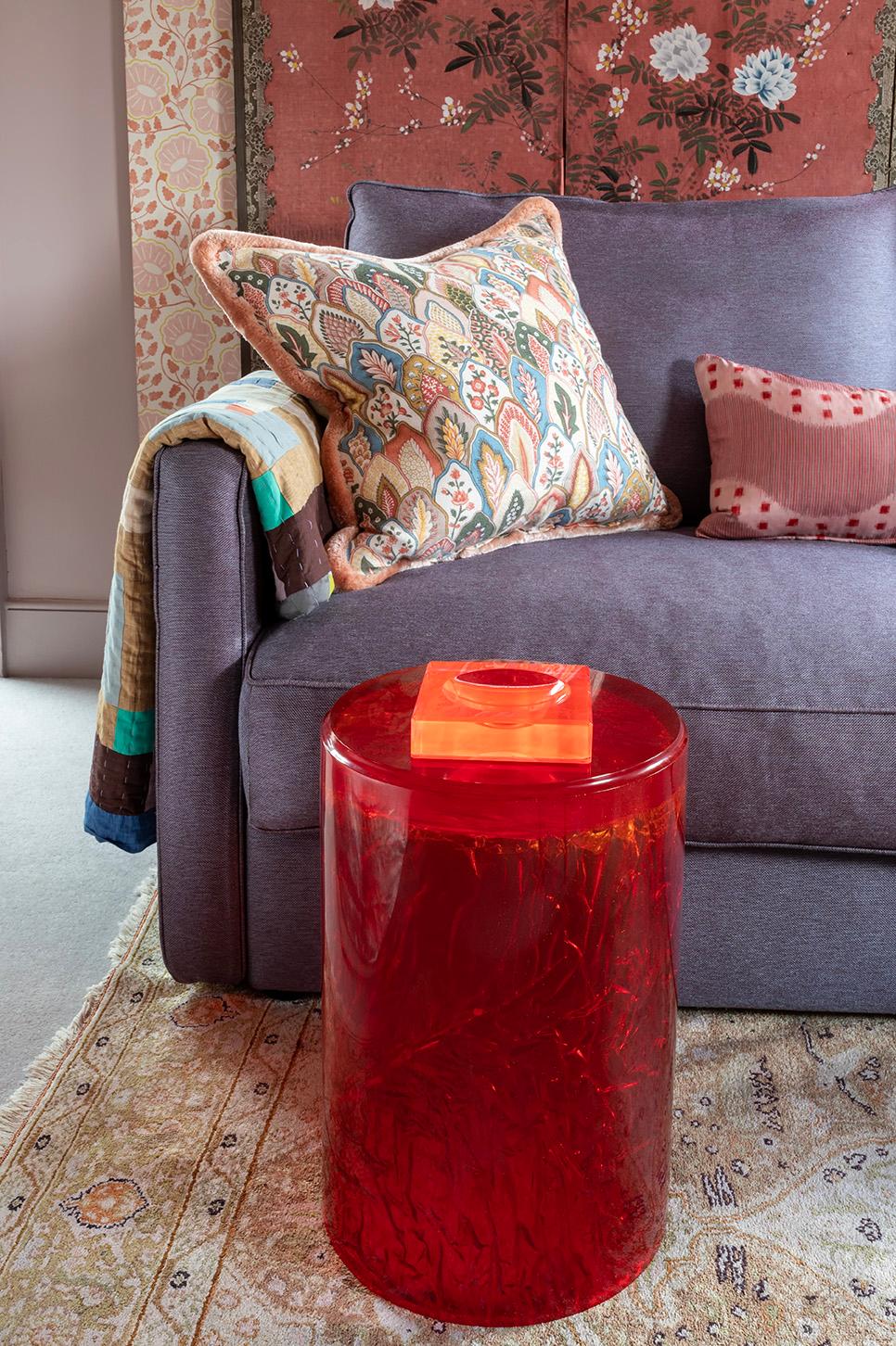 British Contemporary Resin Acrylic Side Table or Stool by Natalie Tredgett, gloss, Red For Sale