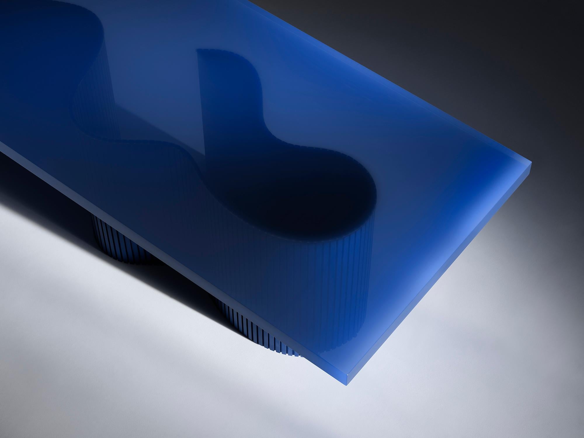 Dutch Contemporary Resin Coffee Table, Blue Polished Spine Table, by Erik Olovsson For Sale