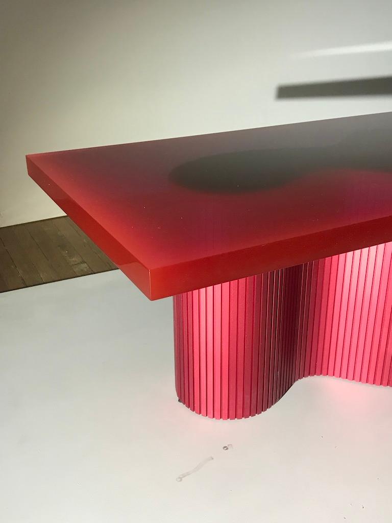 Contemporary Resin Coffee Table, Red Polished Spine Table, by Erik Olovsson For Sale 3