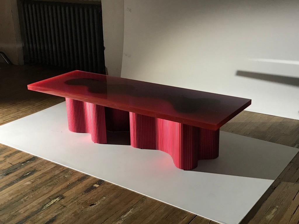 Contemporary Resin Coffee Table, Red Polished Spine Table, by Erik Olovsson For Sale 4