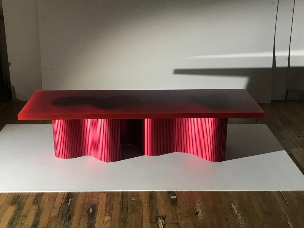 Contemporary Resin Coffee Table, Red Polished Spine Table, by Erik Olovsson For Sale 8