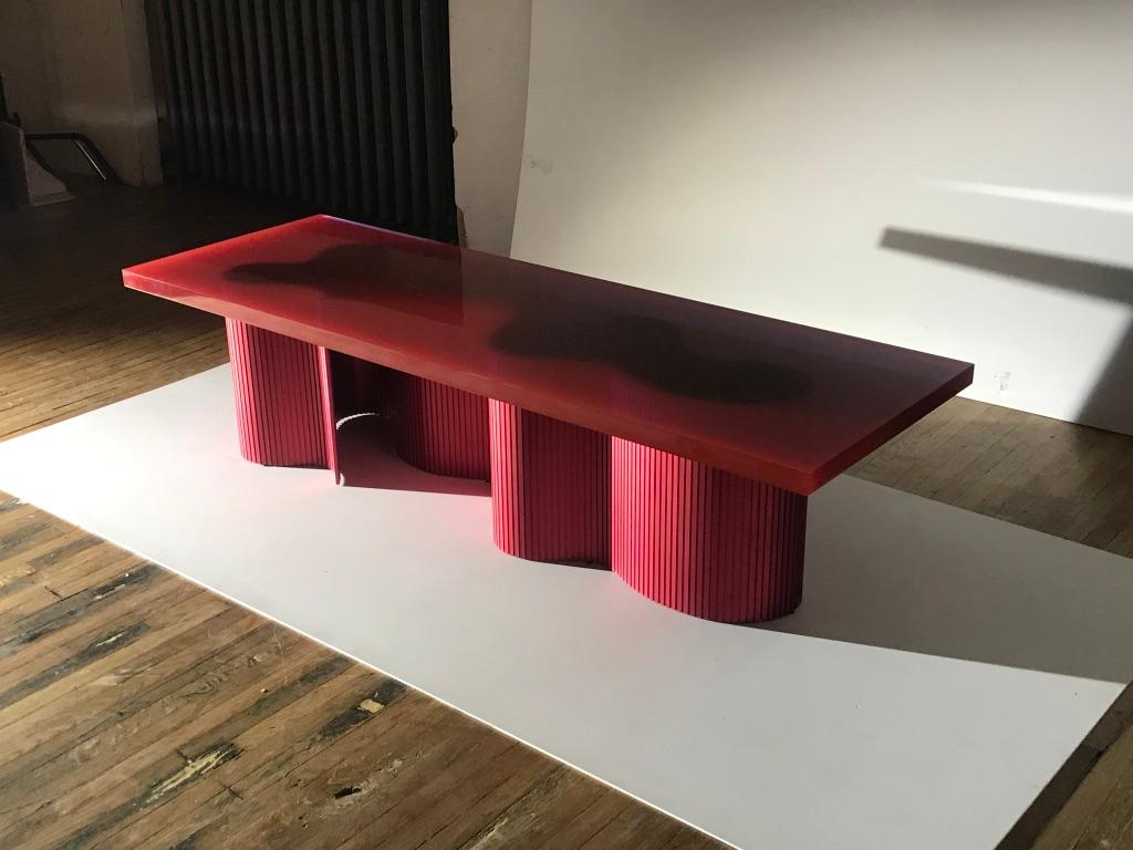 Contemporary Resin Coffee Table, Red Polished Spine Table, by Erik Olovsson For Sale 11