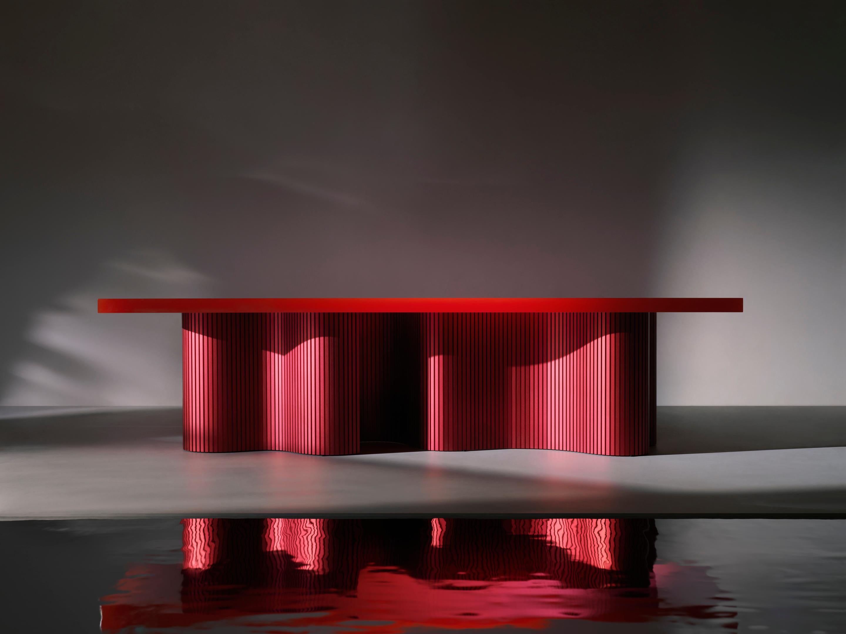 Dutch Contemporary Resin Coffee Table, Red Polished Spine Table, by Erik Olovsson For Sale
