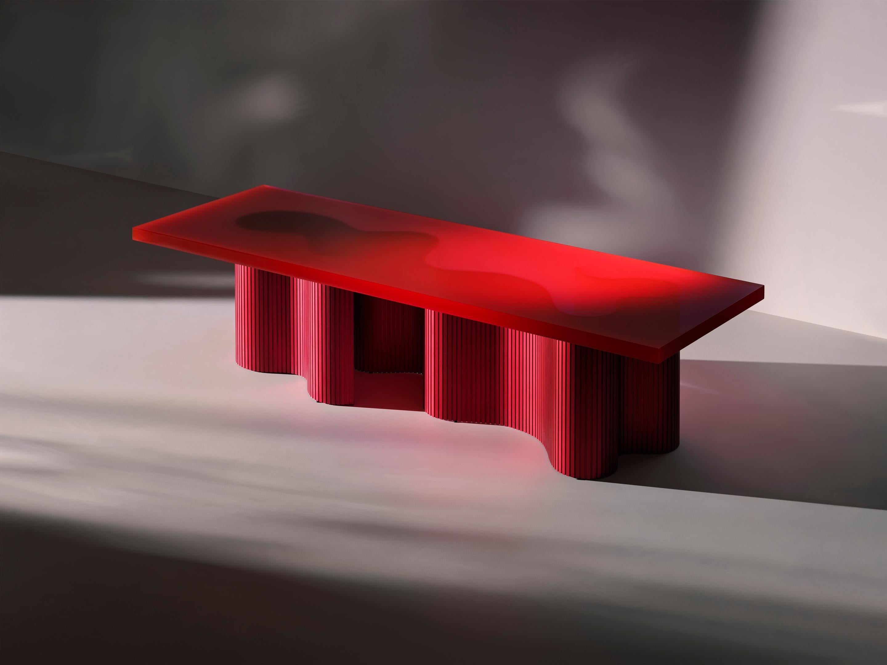 Anodized Contemporary Resin Coffee Table, Red Polished Spine Table, by Erik Olovsson For Sale