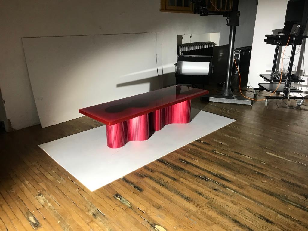 Contemporary Resin Coffee Table, Red Polished Spine Table, by Erik Olovsson In New Condition For Sale In Stockholm, SE