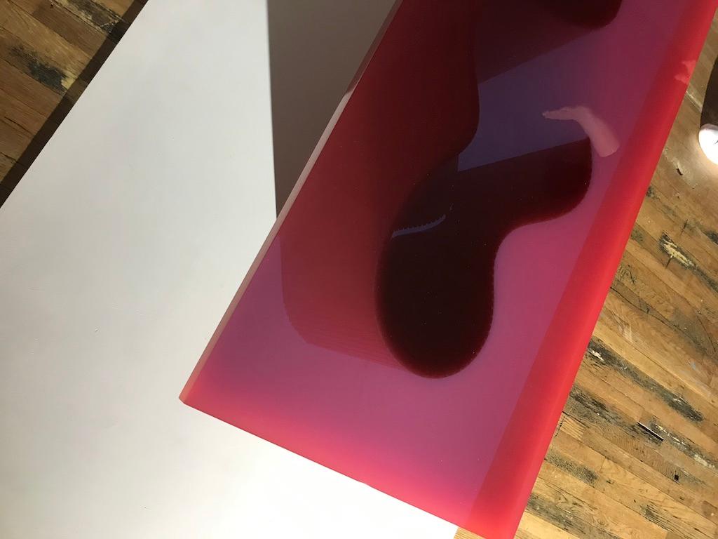 Aluminum Contemporary Resin Coffee Table, Red Polished Spine Table, by Erik Olovsson For Sale