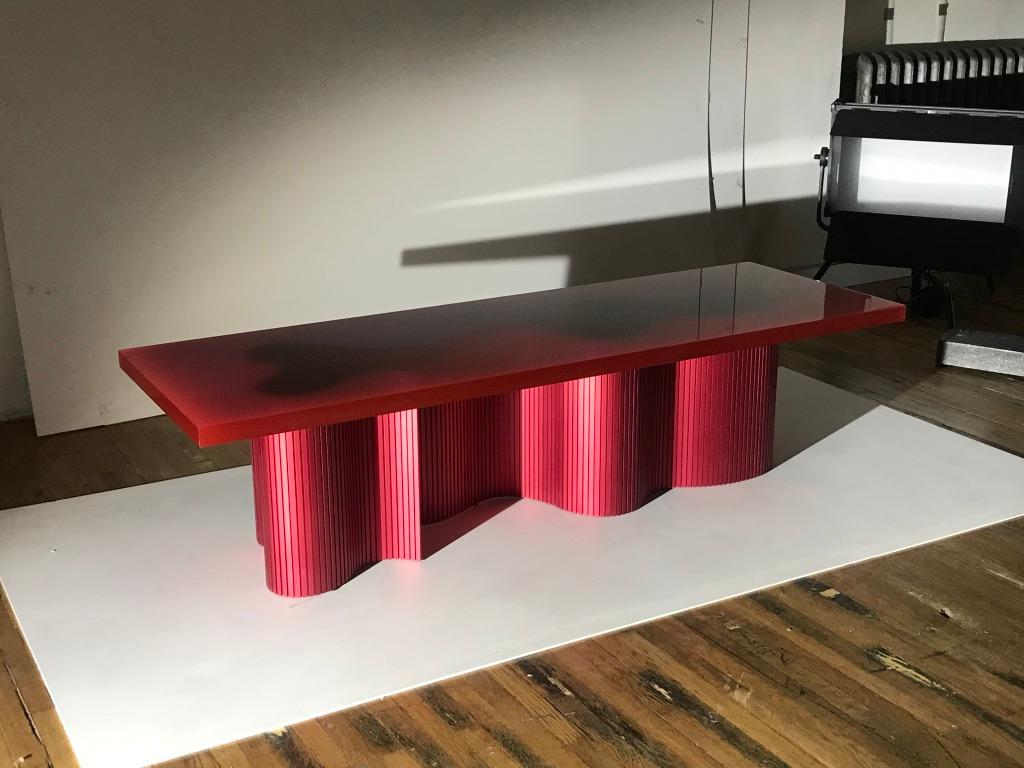 Contemporary Resin Coffee Table, Red Polished Spine Table, by Erik Olovsson For Sale 1