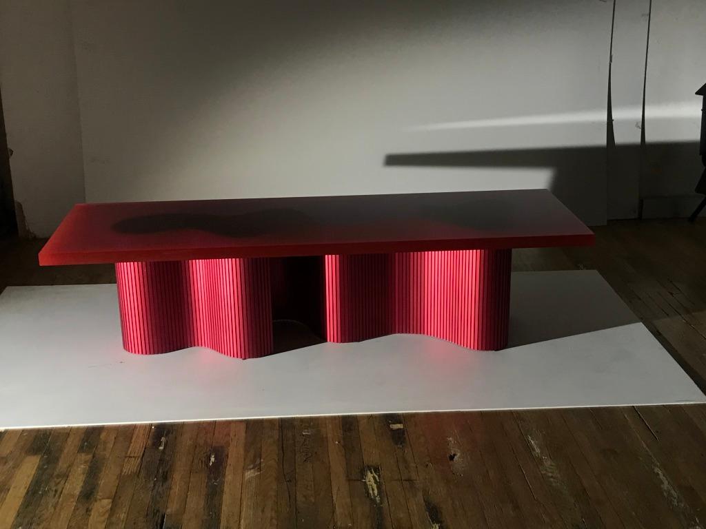 Contemporary Resin Coffee Table, Red Polished Spine Table, by Erik Olovsson For Sale 2
