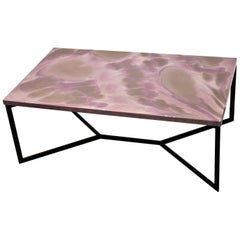 Contemporary Resin Coffee Table "Shy Hortensia" on Black Satin Steel Base