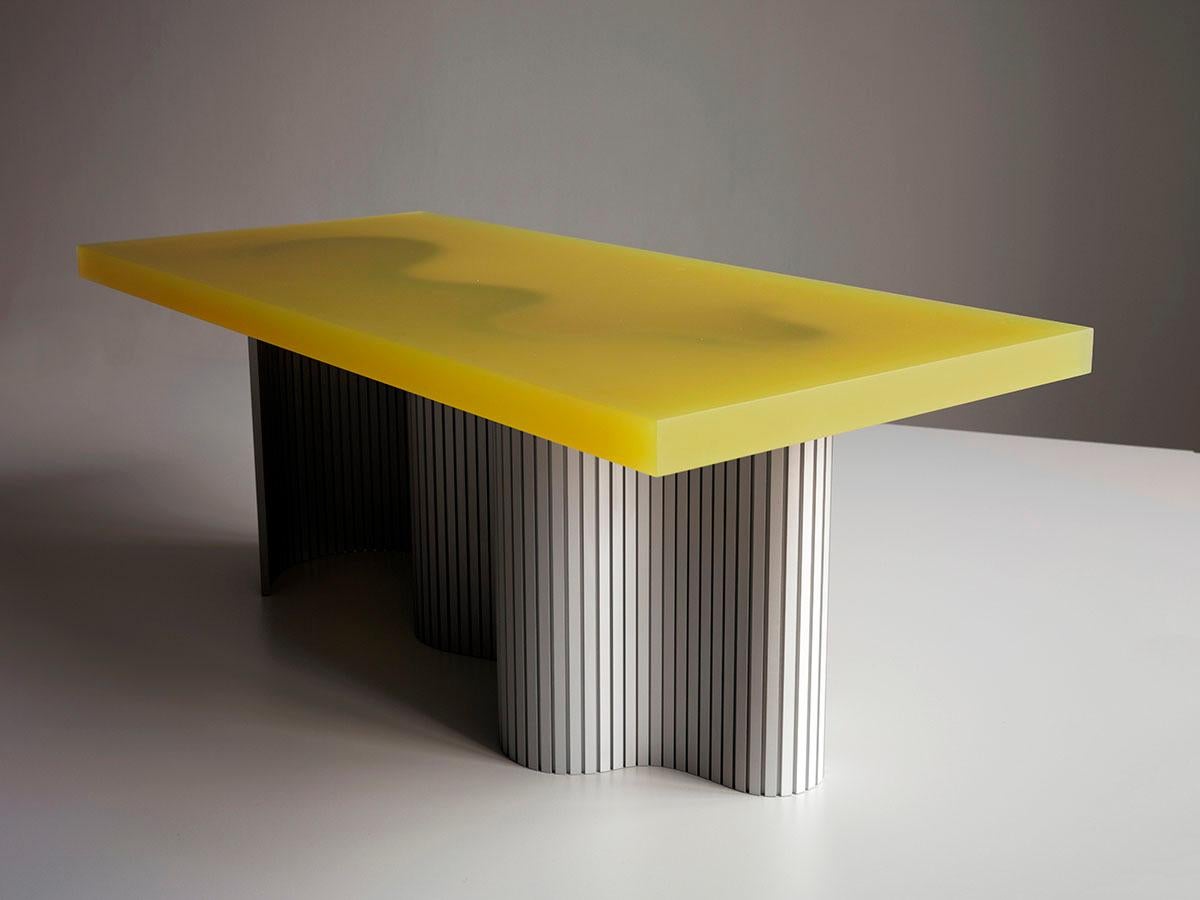 Anodized Contemporary Resin Coffee Table, Yellow Spine Table, by Erik Olovsson For Sale
