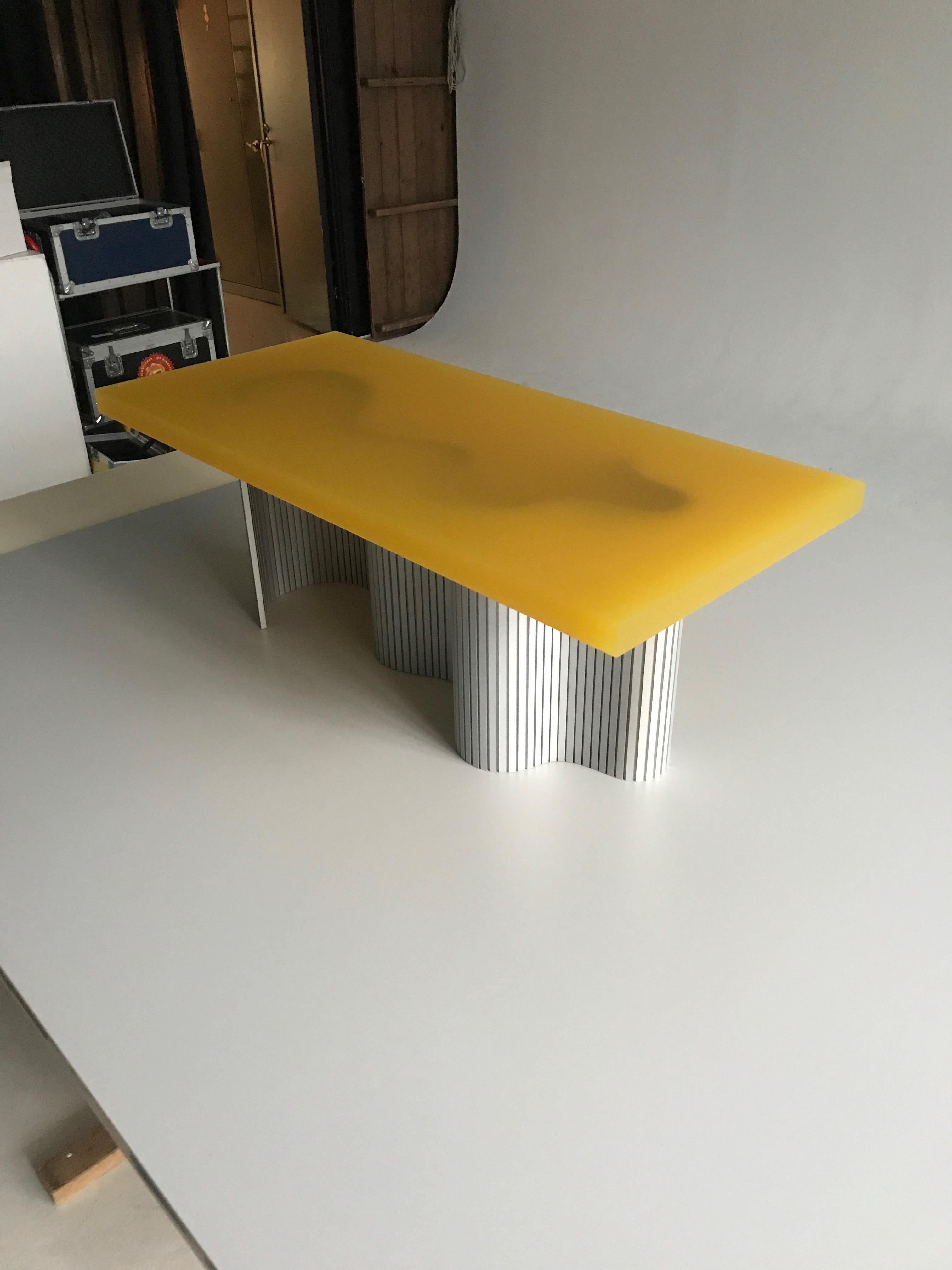 Cast Contemporary Resin Coffee Table, Yellow Spine Table, Erik Olovsson For Sale