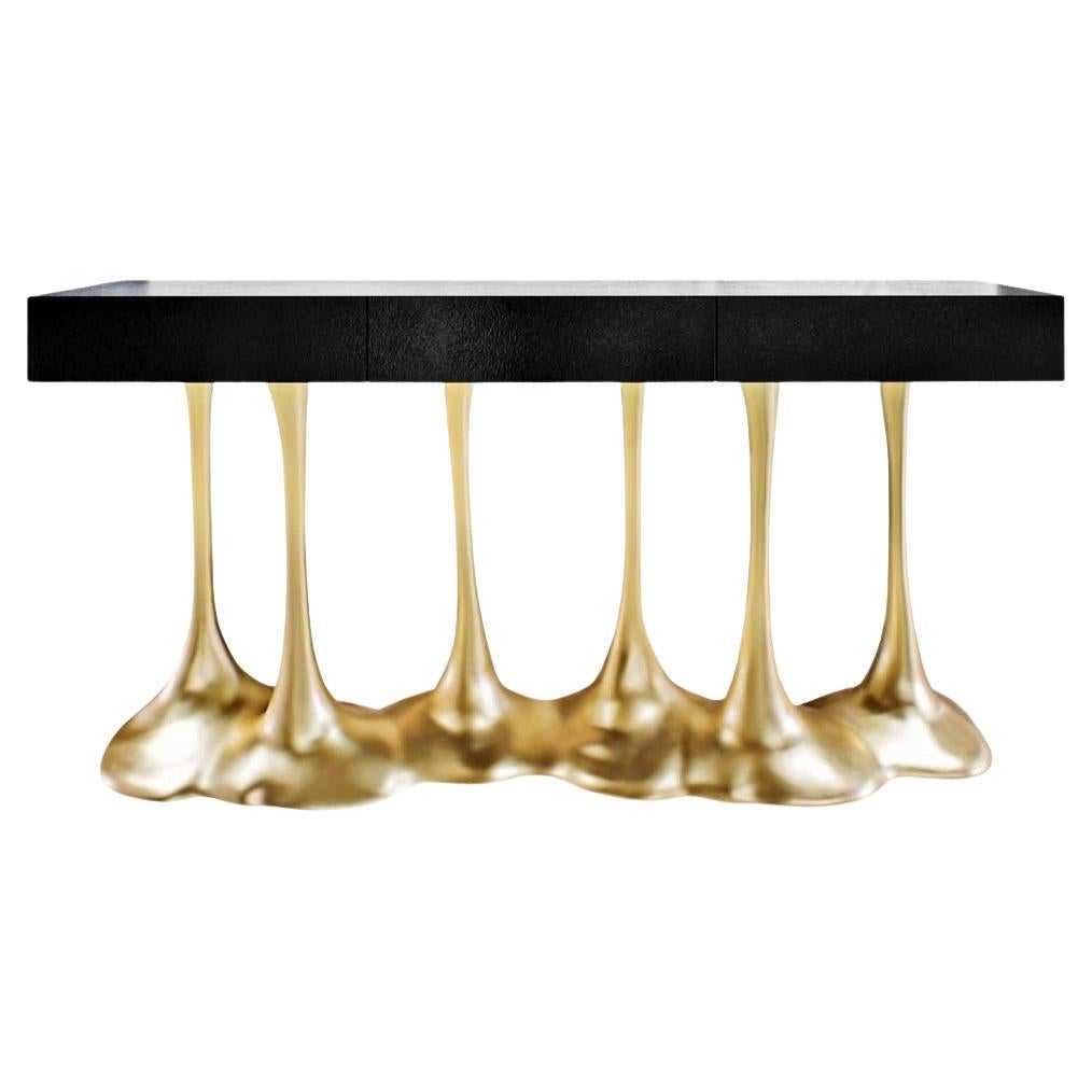 Console contemporaine en résine avec plateau en bois