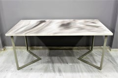 Contemporary Resin Dining Table "Marble Skies" on Satin Steel Base