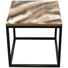 Contemporary Resin Side Table "Taupe 'n' Latte" on Gray Satin Steel Base