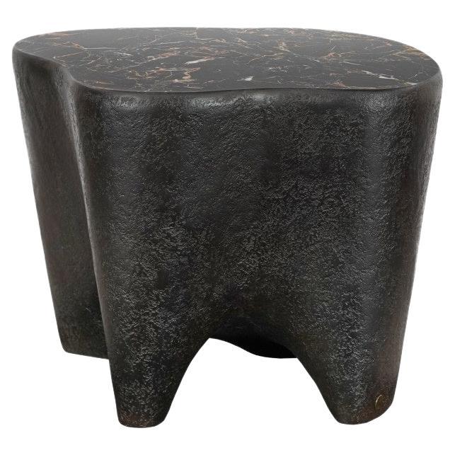 Contemporary Resin Side Table With Marble Top For Sale