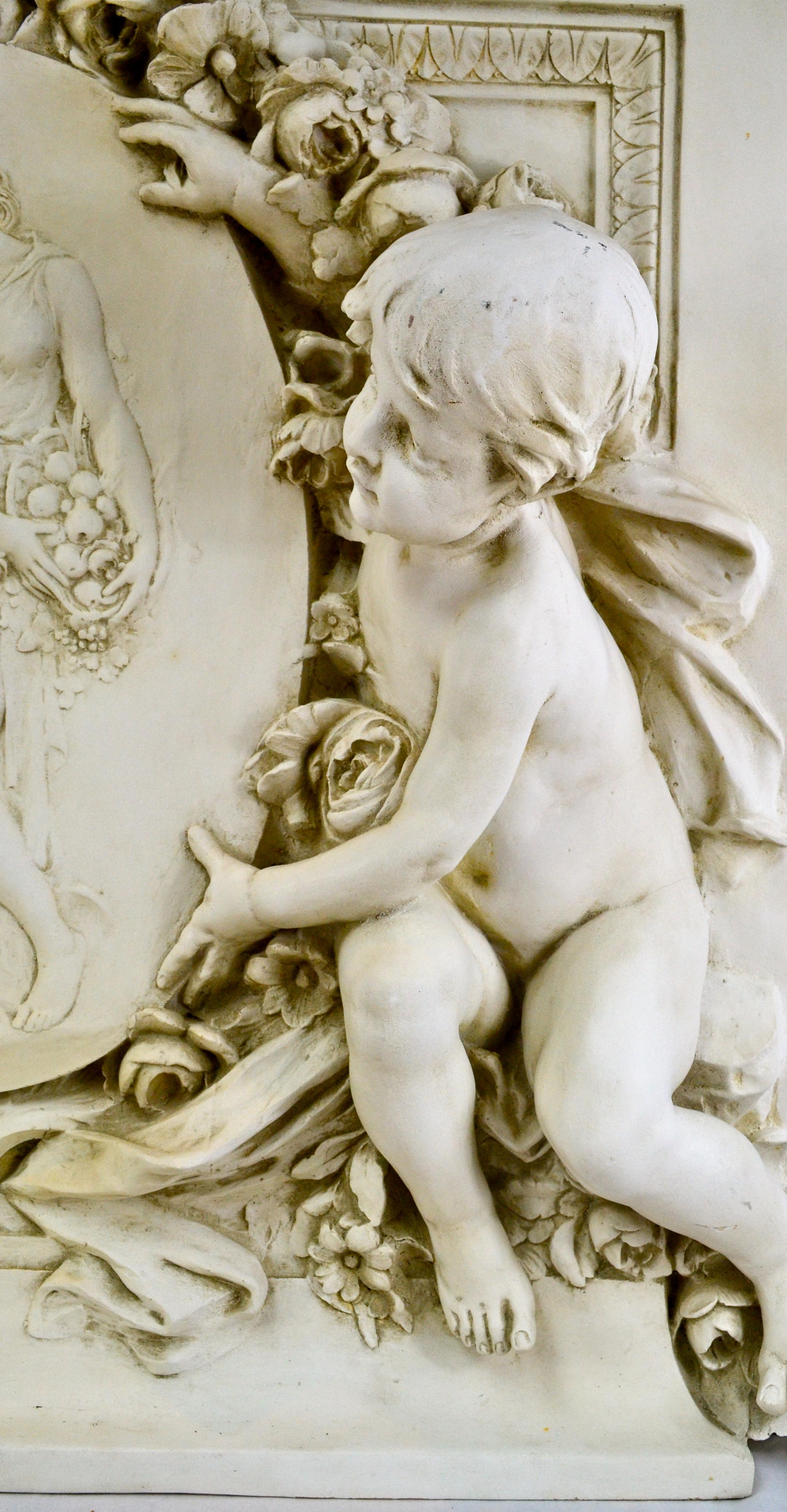 Cast Contemporary Louis v Style Resin Wall Plaque with Putti and Garlands
