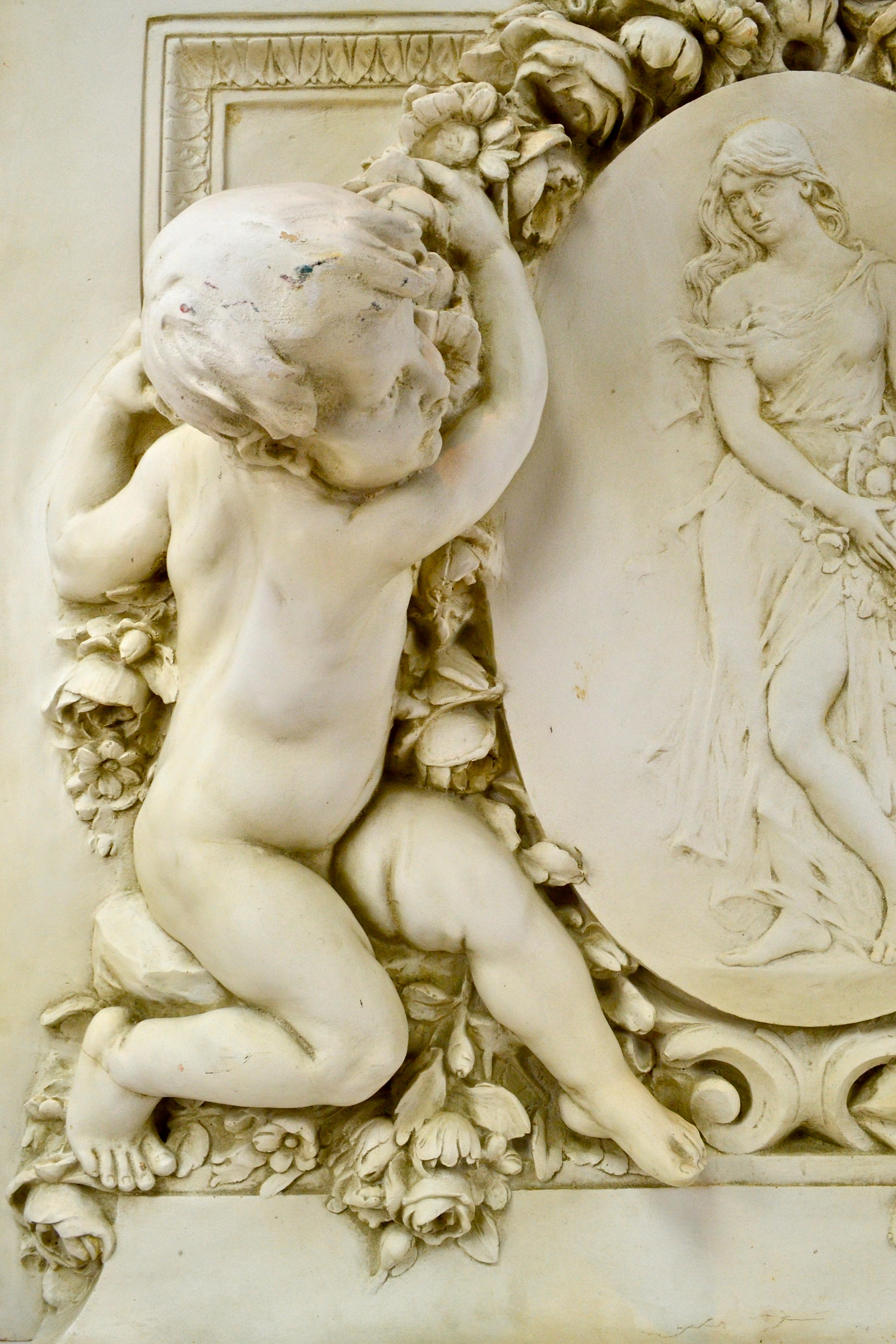 Italian Contemporary Louis v Style Resin Wall Plaque with Putti and Garlands