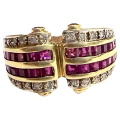 Contemporary Retro Style Diamonds and Rubies Gold Ring