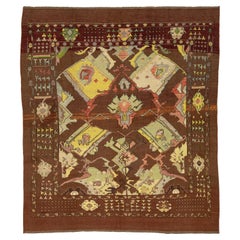 Contemporary Revival Brown Wool Rug With Botanical Floral Design