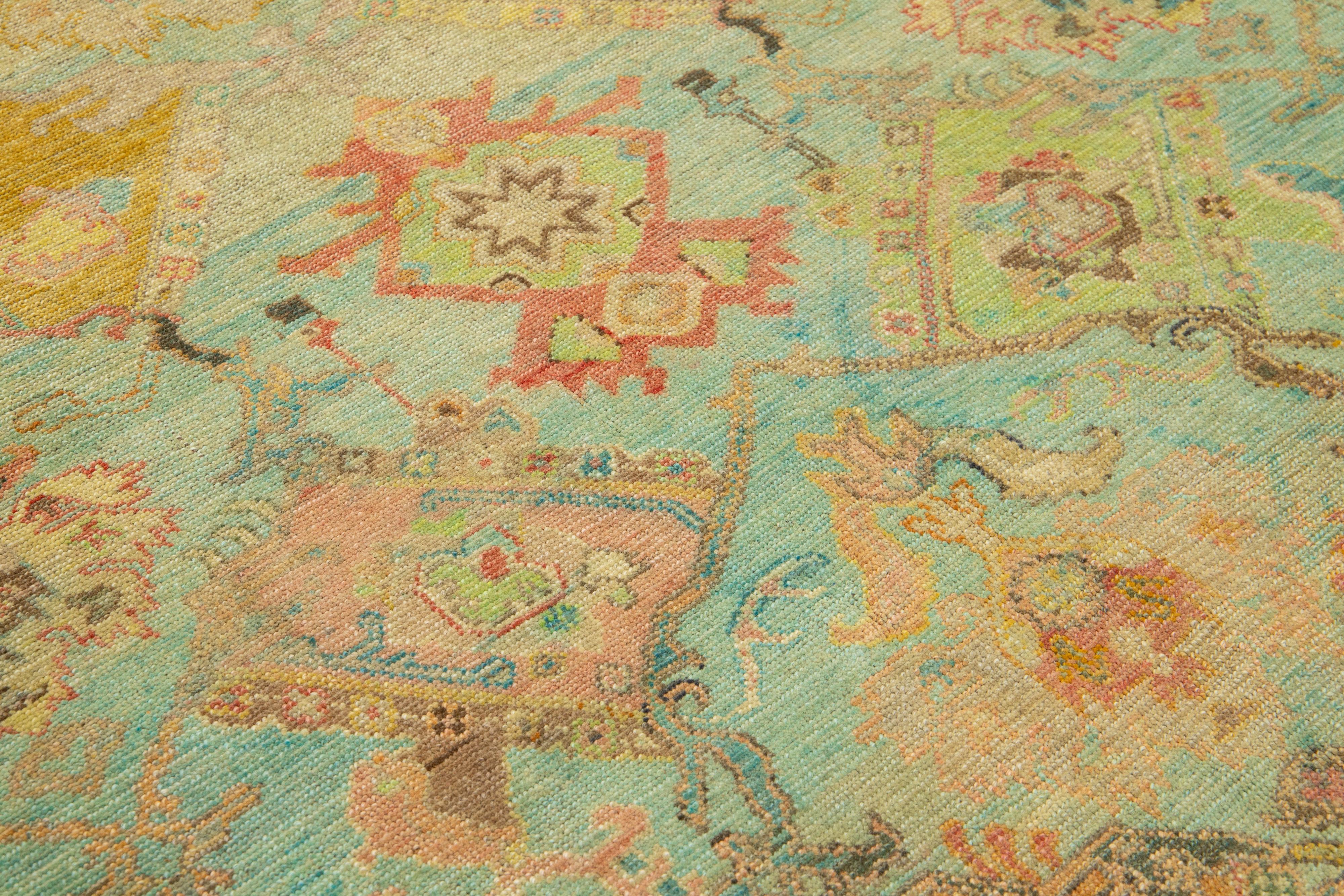 Contemporary Revival Wool Rug Handmade In Light Blue With Allover Pattern For Sale 4