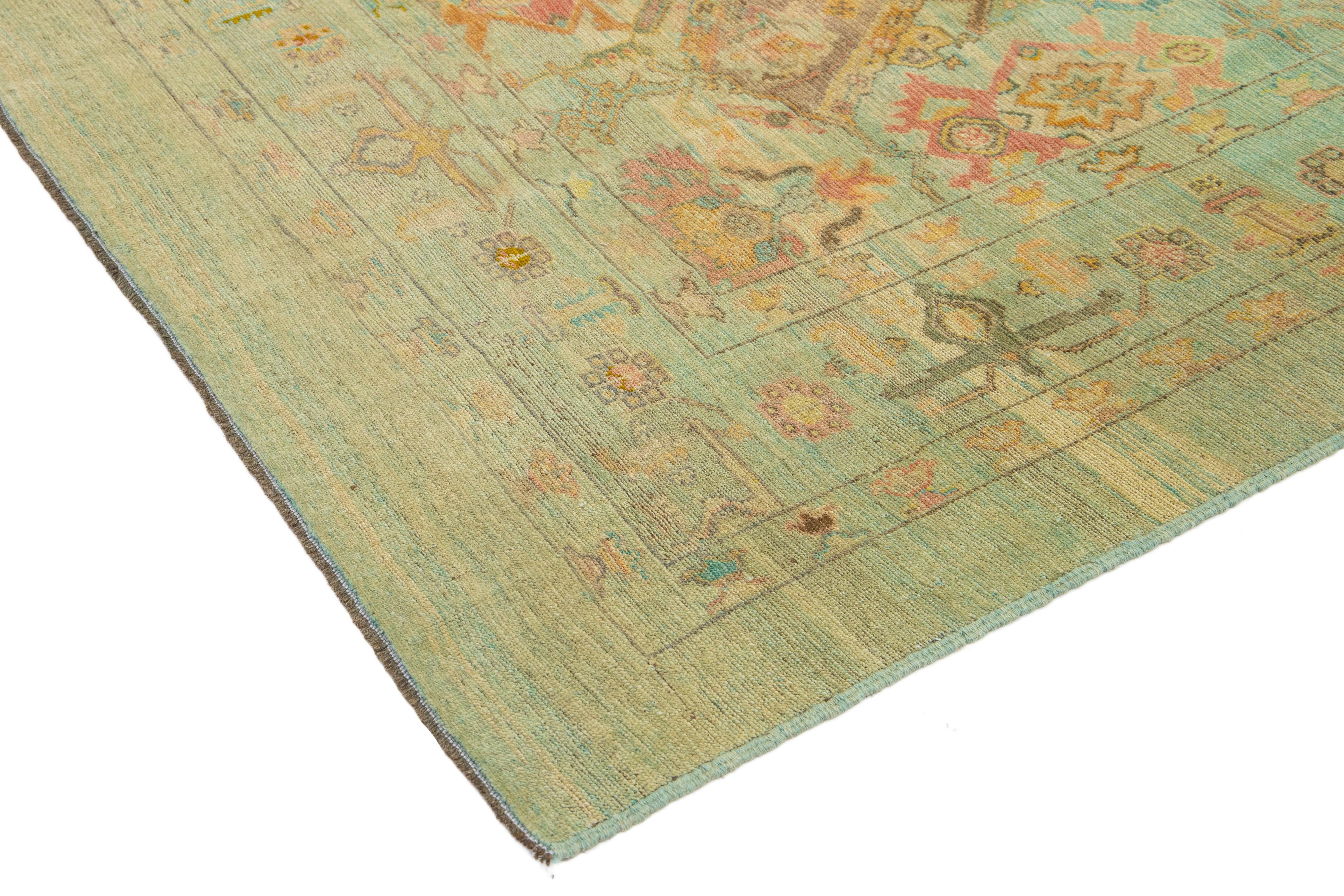 Contemporary Revival Wool Rug Handmade In Light Blue With Allover Pattern For Sale 5