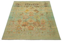 Contemporary Revival Wool Rug Handmade In Light Blue With Allover Pattern