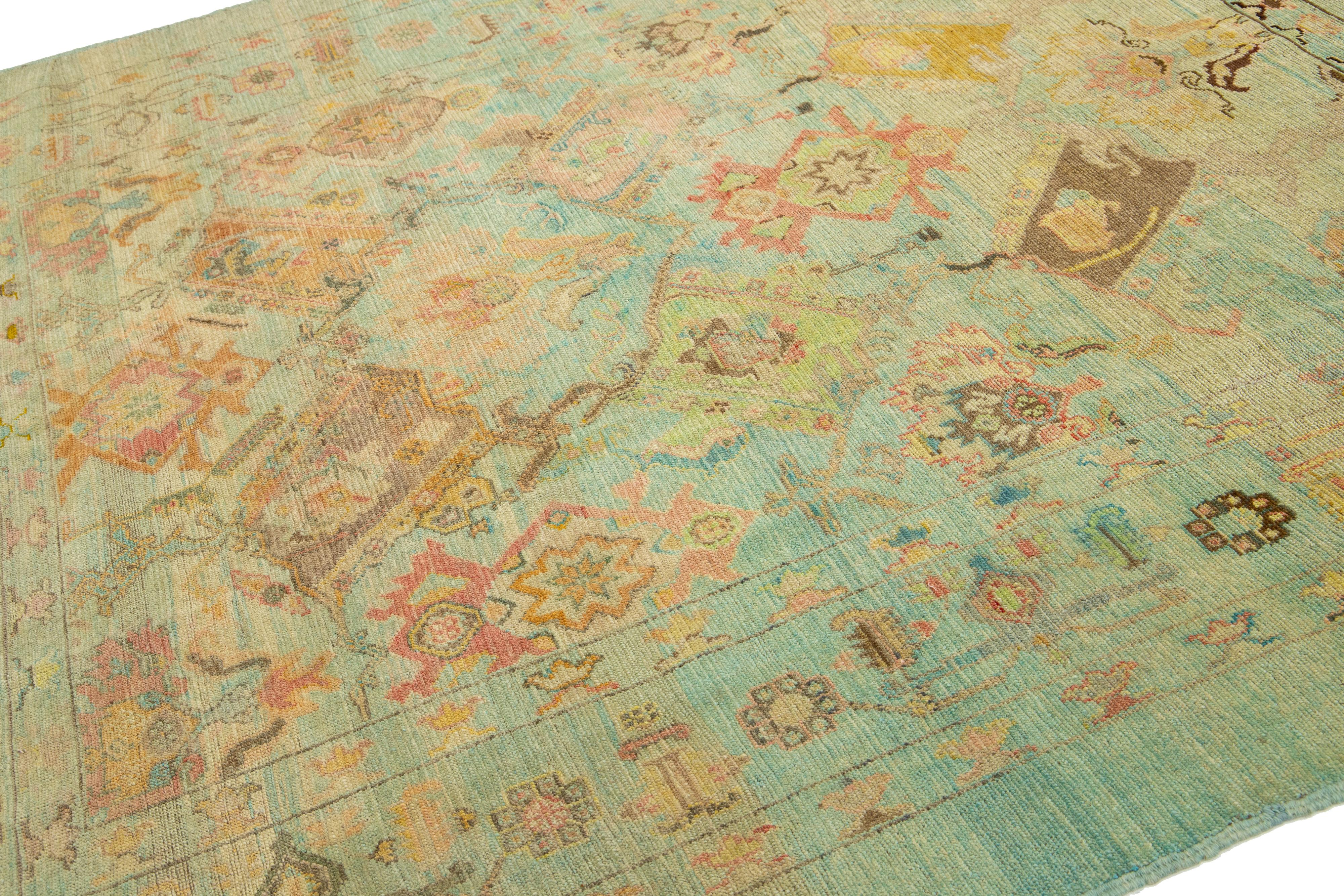 Afghan Contemporary Revival Wool Rug Handmade In Light Blue With Allover Pattern For Sale