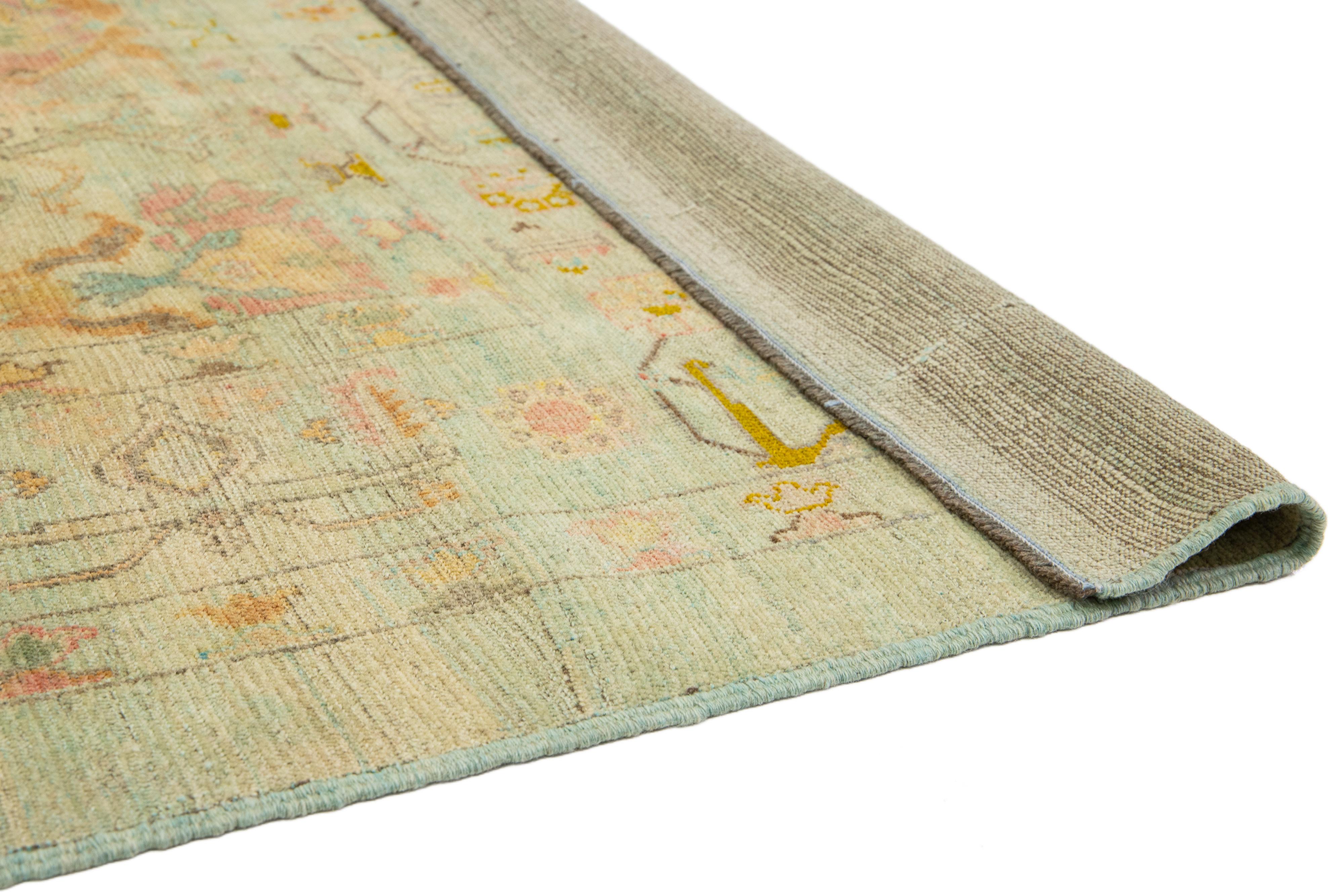 Hand-Knotted Contemporary Revival Wool Rug Handmade In Light Blue With Allover Pattern For Sale