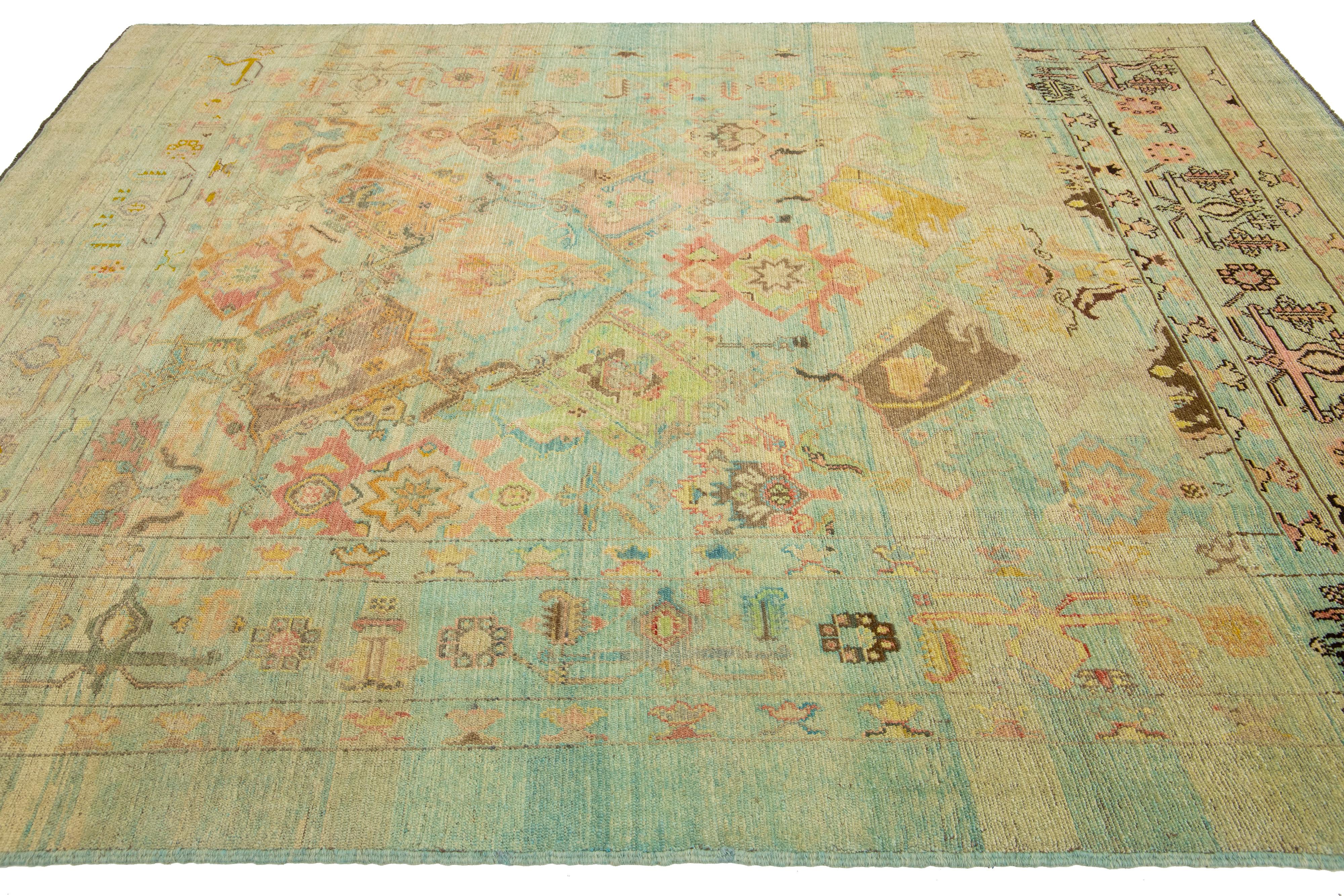 Contemporary Revival Wool Rug Handmade In Light Blue With Allover Pattern In New Condition For Sale In Norwalk, CT