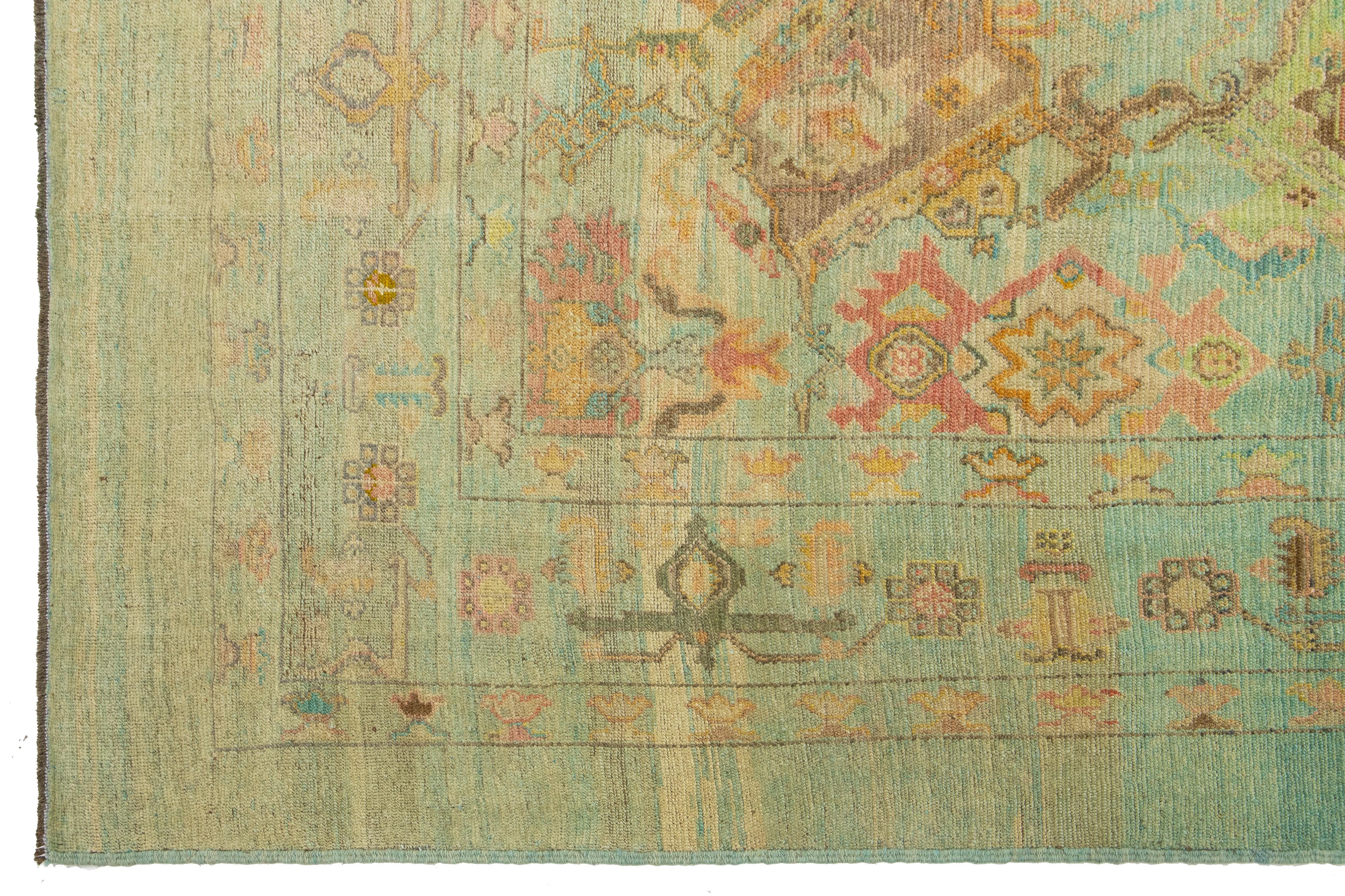Contemporary Revival Wool Rug Handmade In Light Blue With Allover Pattern For Sale 2