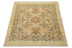 Contemporary Revival Wool Rug Handmade In Tan With Allover Floral Pattern